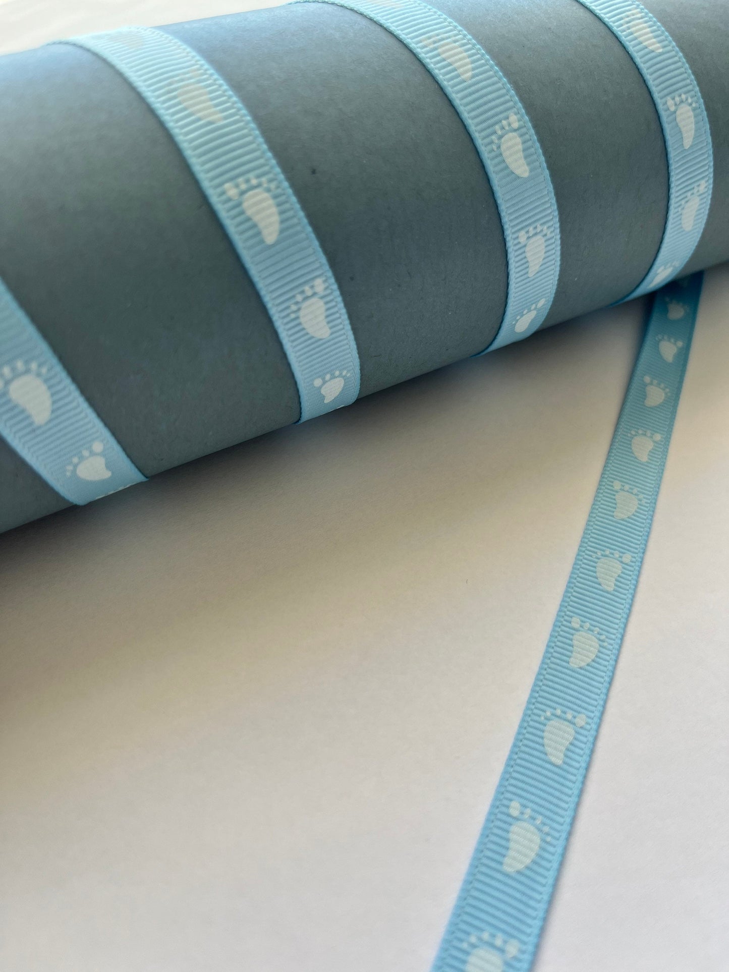 Baby blue Footprints Grosgrain Ribbon, Baby Shower Christening Birthday Bows Decoration Boys