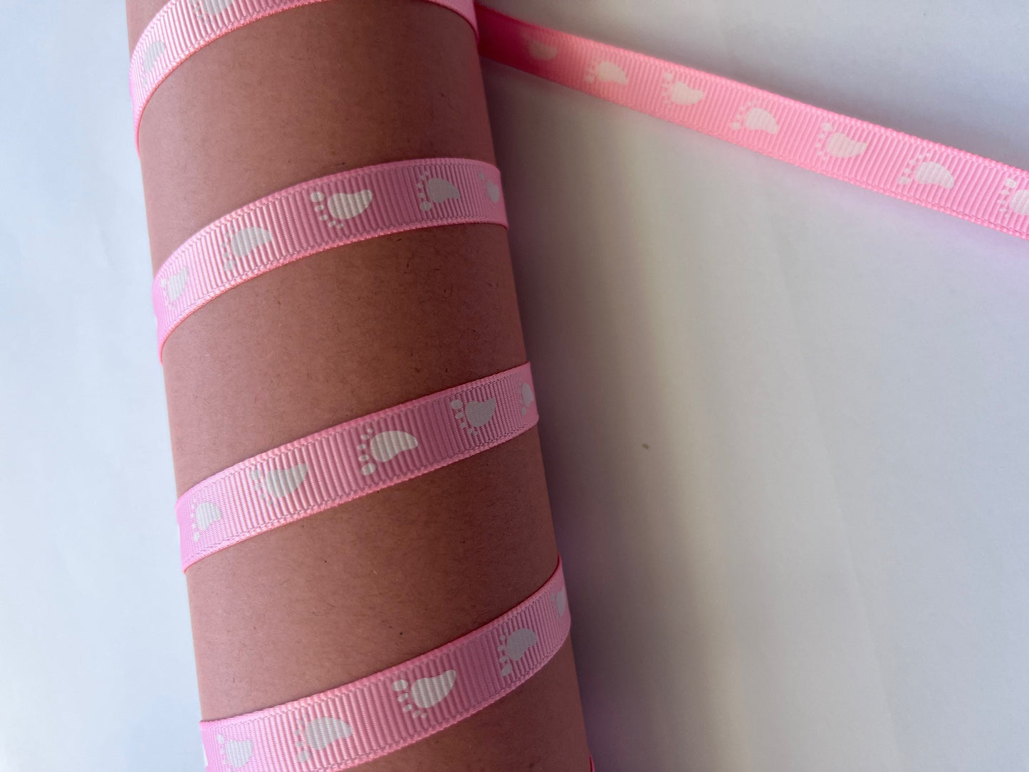 Baby Pink Footprints Grosgrain Ribbon, Baby Shower Christening Birthday Bows Decoration Girls