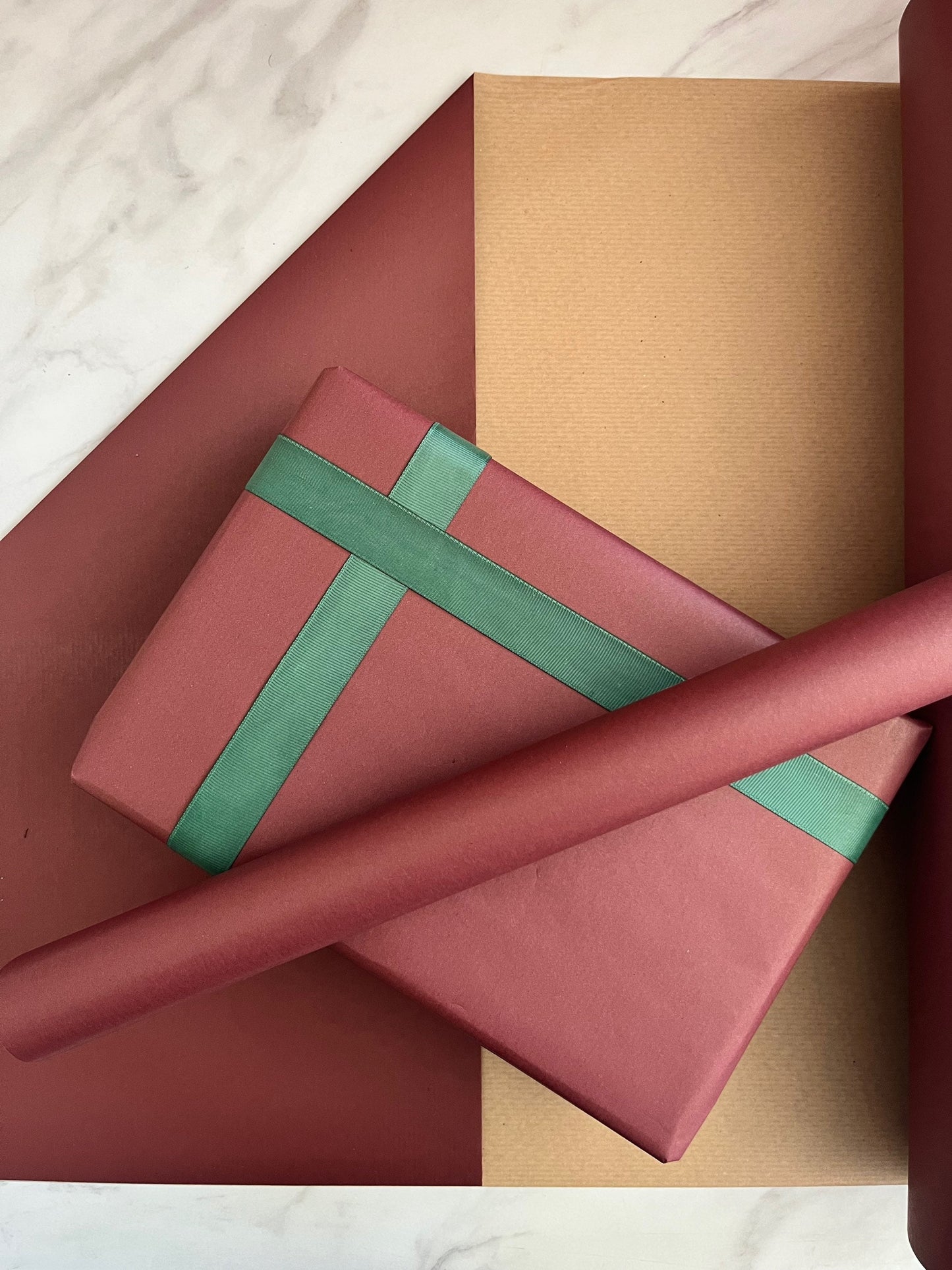 Christmas Maroon Gift Wrapping Paper , 100% Eco Friendly, Recycled & Recyclable Gift Wrap, Sustainable Kraft Paper Roll, Luxury Xmas
