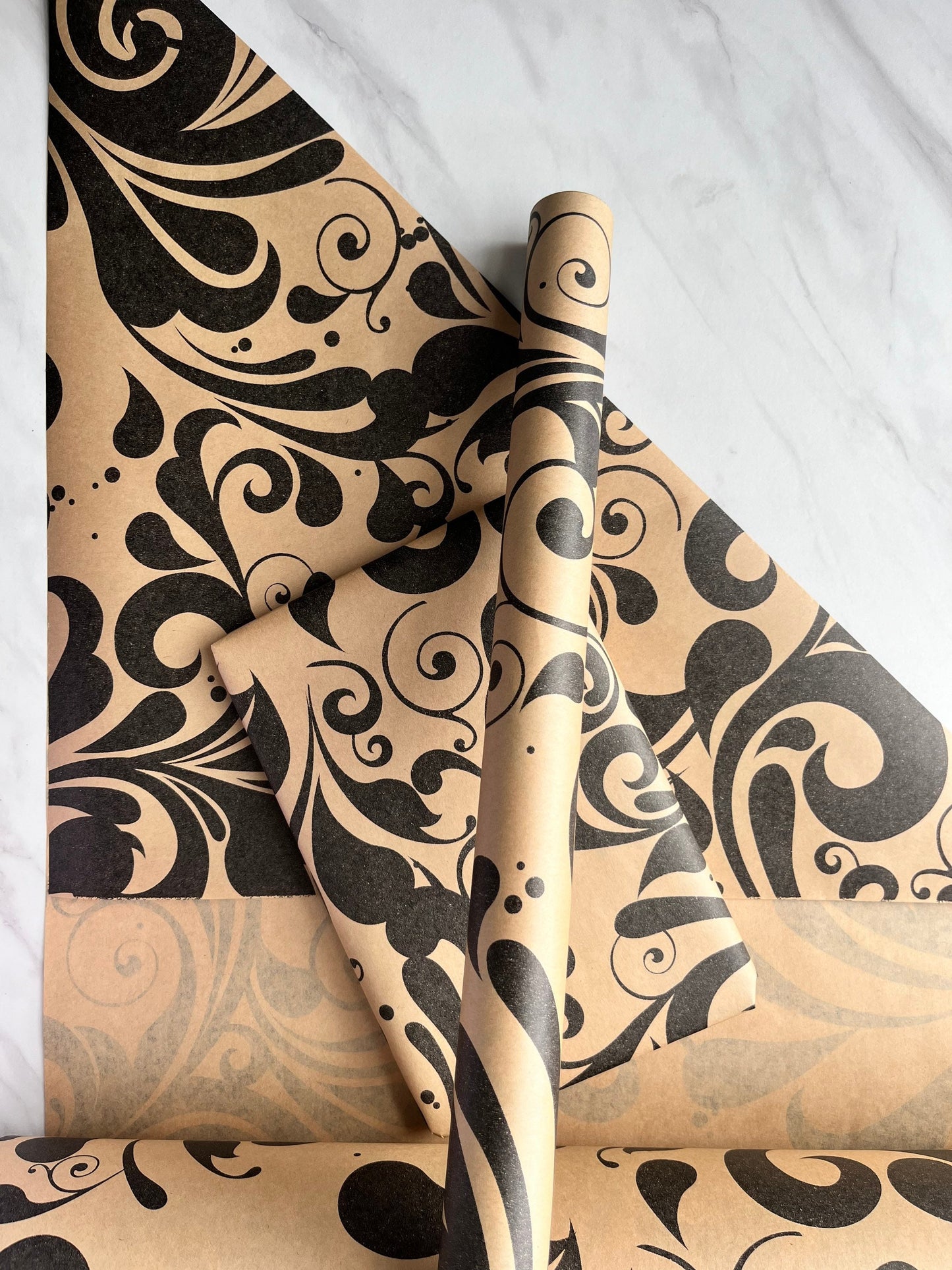 Christmas Gift Wrapping Paper Black Swish Print Eco Friendly, 100% Recycled & Recyclable Vegan Kraft Birthday Gift Wrap, Sustainable,