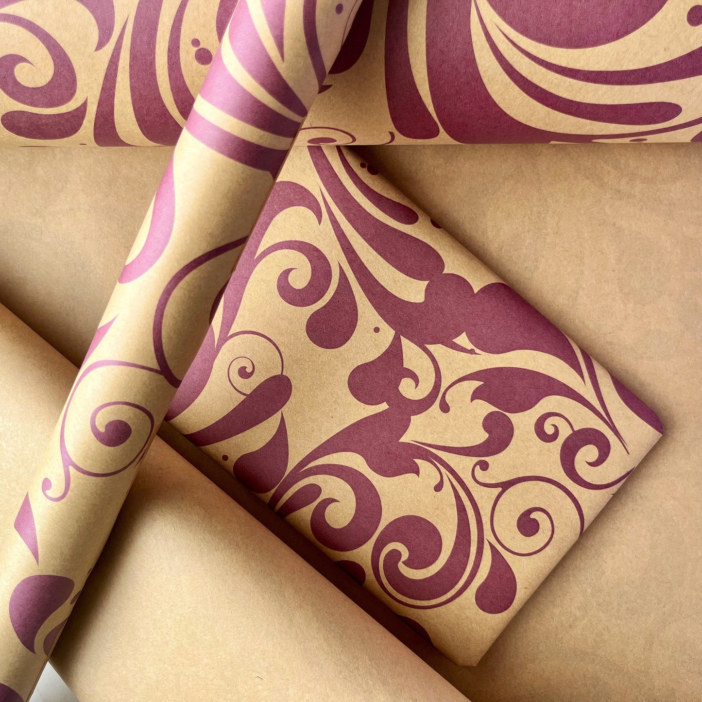 Christmas Gift Wrapping Paper Purple Swish Print Eco Friendly, 100% Recycled & Recyclable Vegan Kraft Birthday Gift Wrap, Sustainable,