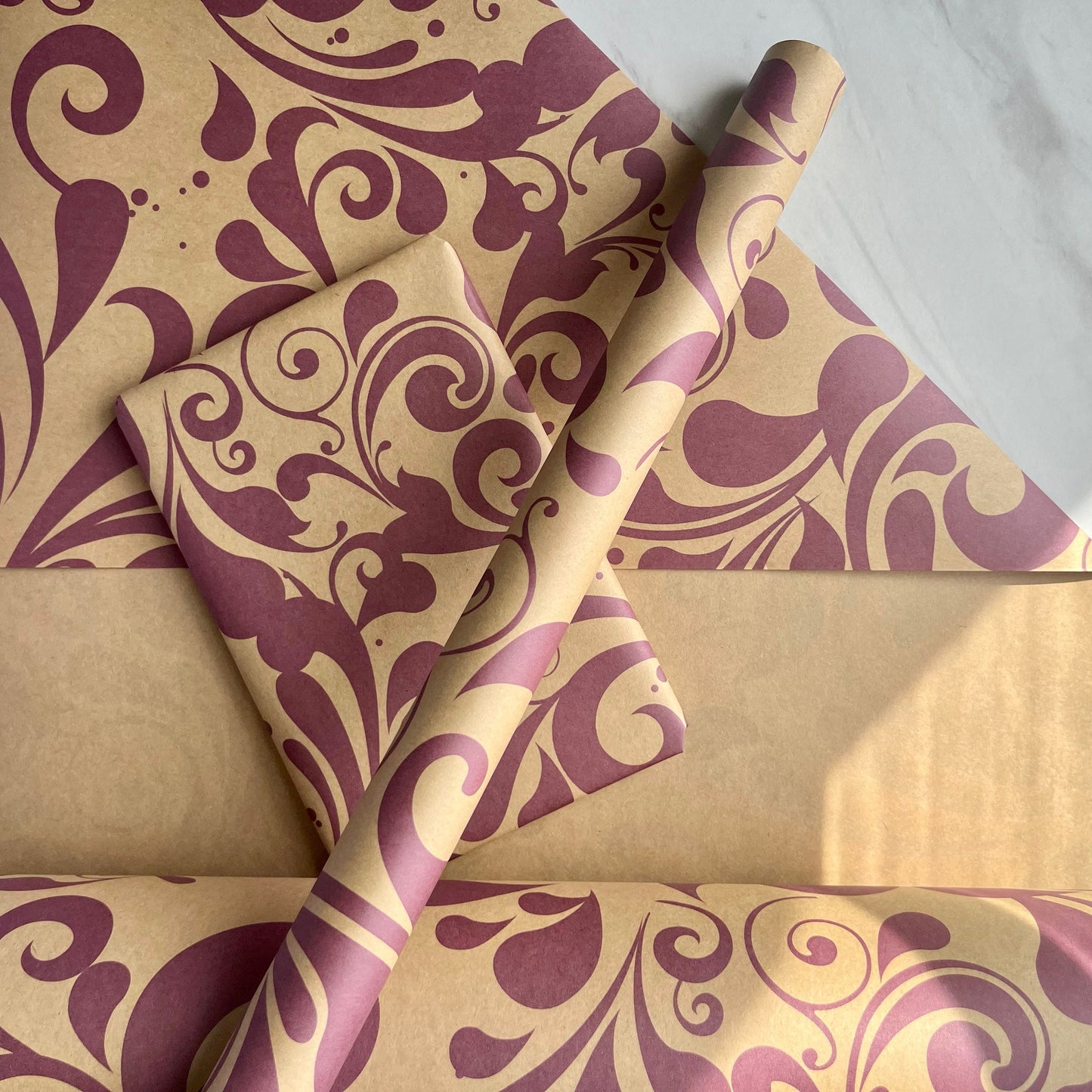 Christmas Gift Wrapping Paper Purple Swish Print Eco Friendly, 100% Recycled & Recyclable Vegan Kraft Birthday Gift Wrap, Sustainable,