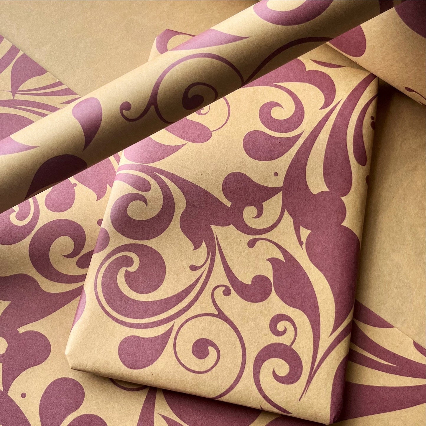 Christmas Gift Wrapping Paper Purple Swish Print Eco Friendly, 100% Recycled & Recyclable Vegan Kraft Birthday Gift Wrap, Sustainable,