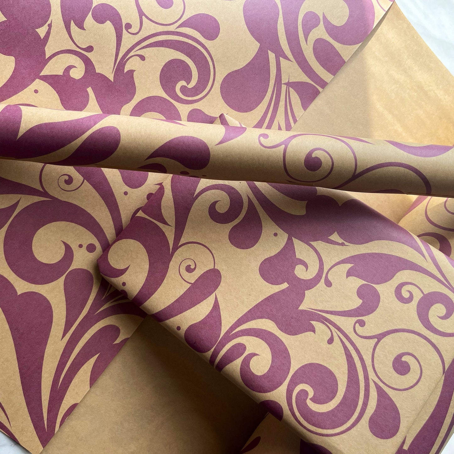 Christmas Gift Wrapping Paper Purple Swish Print Eco Friendly, 100% Recycled & Recyclable Vegan Kraft Birthday Gift Wrap, Sustainable,