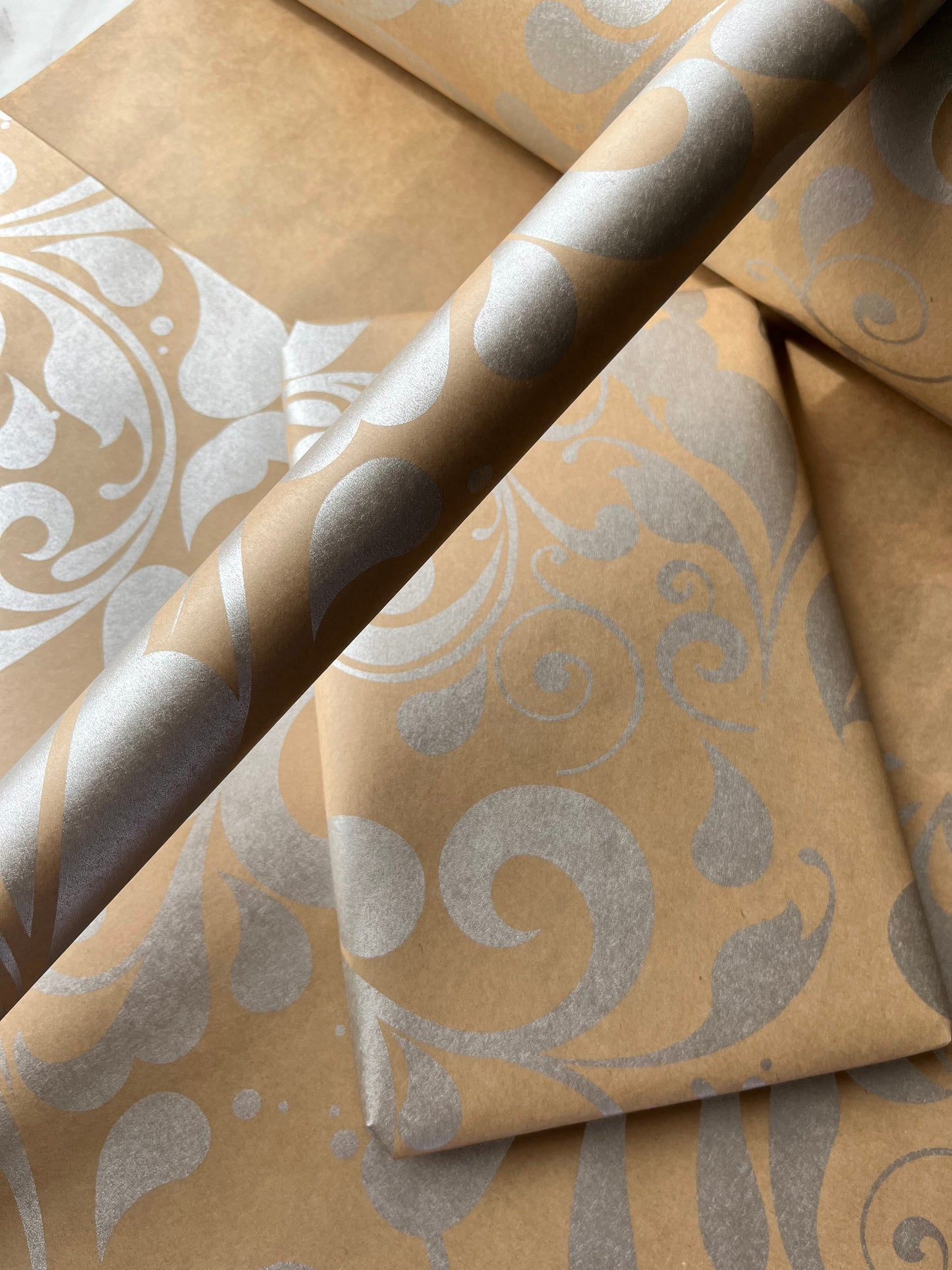 Wrapping Paper Silver Swish 50CM Wide Eco Friendly, 100% Recycled Kraft | Recyclable, Sustainable, Plastic Free Gift Wrap