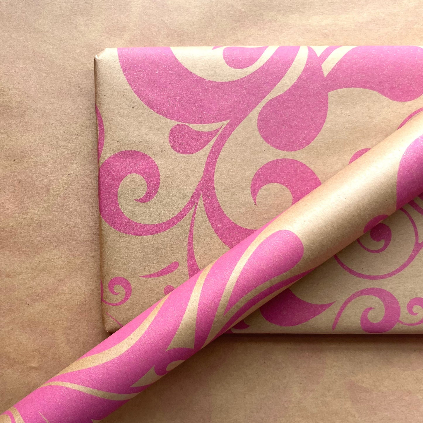 Pink Swish Print Eco Friendly Gift Wrapping Paper, 100% Recycled & Recyclable Gift Wrap, Kraft Birthday Wrapping Paper, Sustainable