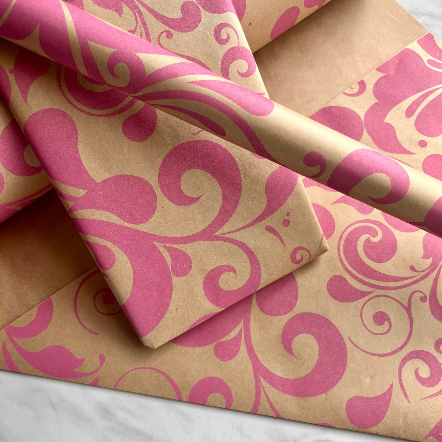 Pink Swish Print Eco Friendly Gift Wrapping Paper, 100% Recycled & Recyclable Gift Wrap, Kraft Birthday Wrapping Paper, Sustainable