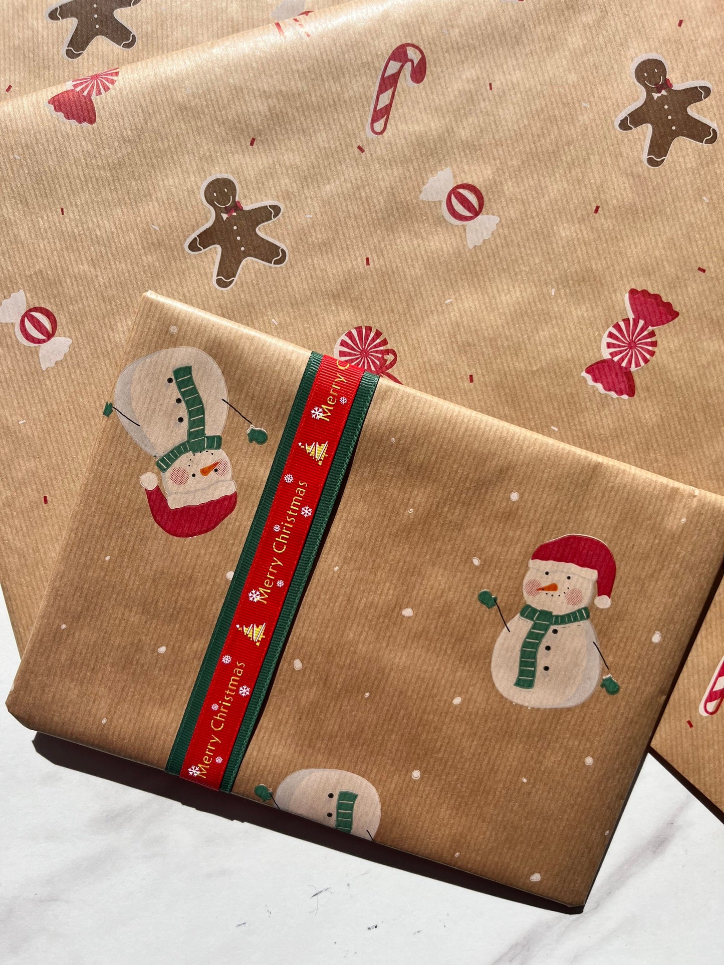 Wrapping Paper Christmas Snowman 50CM Wide Eco Friendly, 100% Recycled Kraft | Recyclable, Sustainable, Plastic Free Gift Wrap