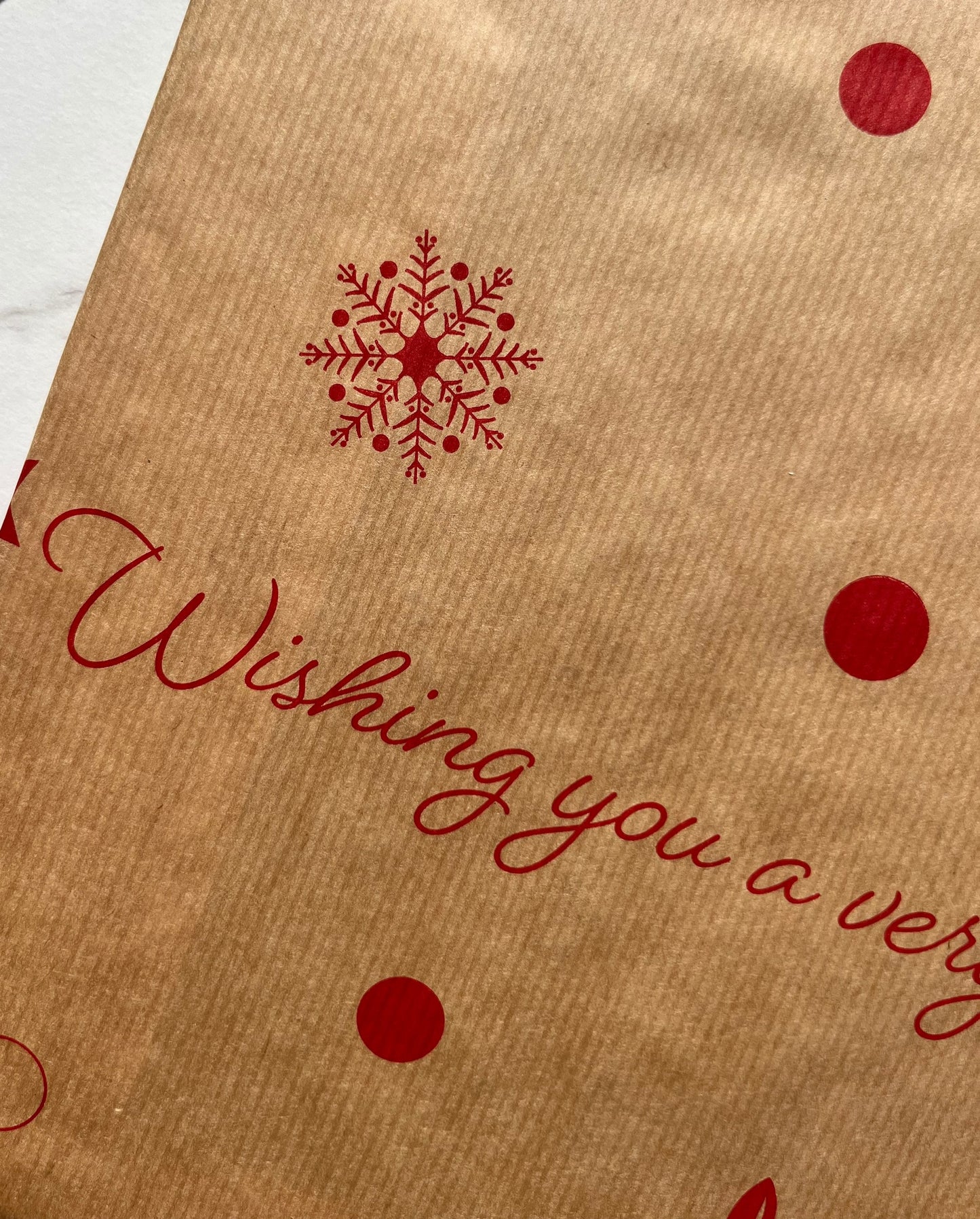Luxury Red Happy Christmas Eco Friendly Kraft Wrapping Paper, 100% Recycled & Recyclable, Luxury Sustainable Xmas Gift Wrap Paper