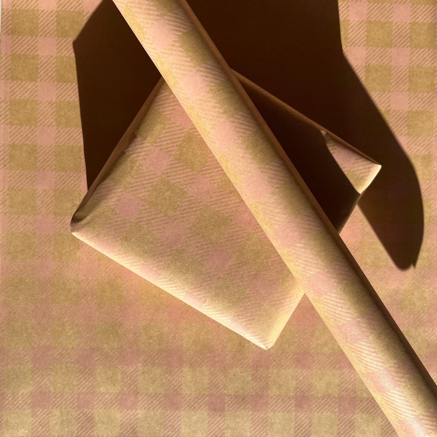 Wrapping Paper Baby Pink Gingham Check 50CM Wide Eco Friendly, 100% Recycled Kraft | Recyclable, Sustainable, Plastic Free Gift Wrap