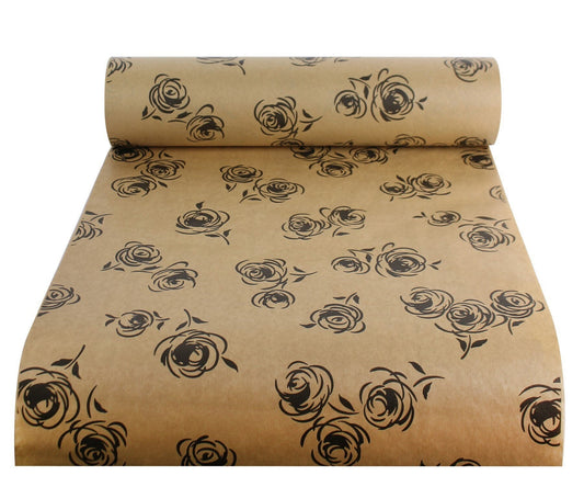 Wrapping Paper Black Rose Print 50CM Wide Eco Friendly, 100% Recycled Kraft | Recyclable, Sustainable, Plastic Free Gift Wrap