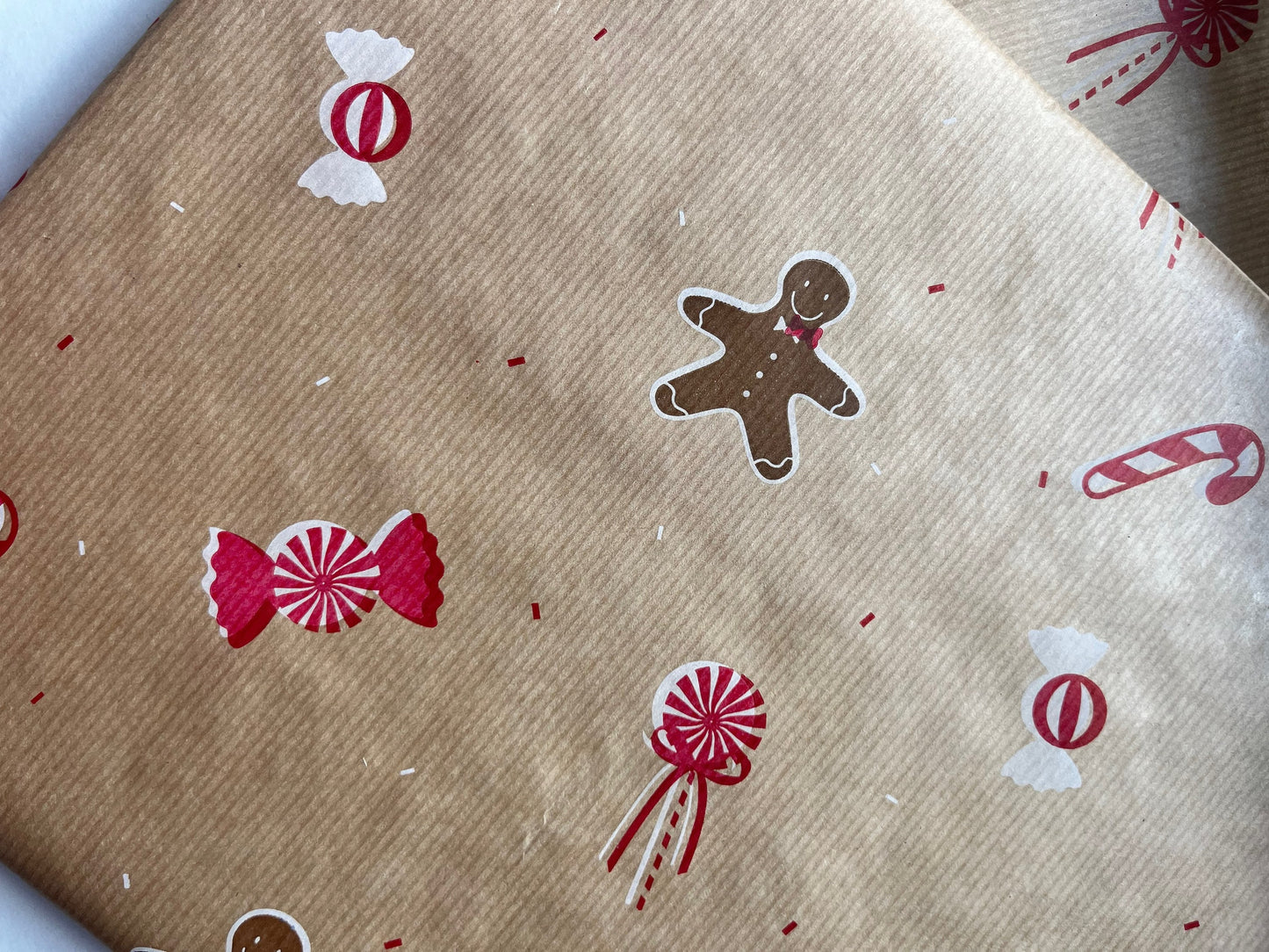 Christmas Gingerbread and Candy Childrens Eco Friendly Gift Wrapping Paper, 100% Recycled & Recyclable, Luxury Sustainable Kids Xmas Paper