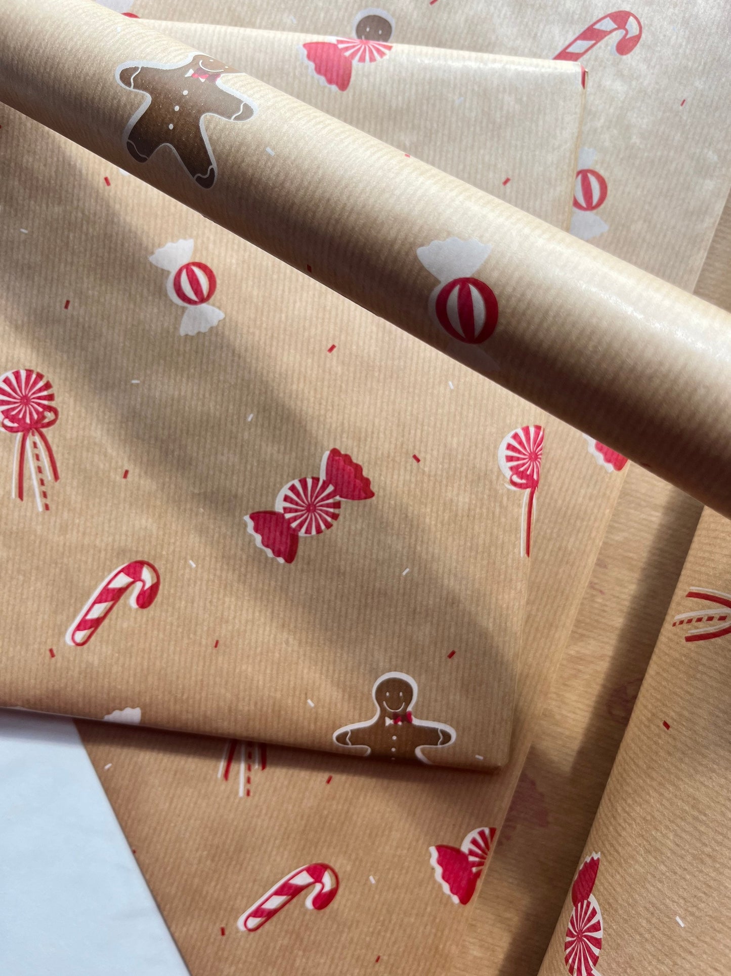 Christmas Gingerbread and Candy Childrens Eco Friendly Gift Wrapping Paper, 100% Recycled & Recyclable, Luxury Sustainable Kids Xmas Paper