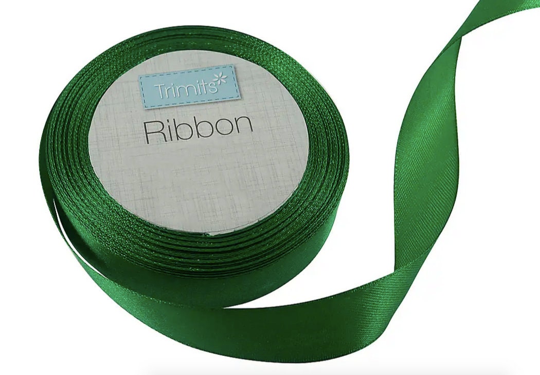 Red Or Green Satin Ribbon Roll 15 Metres Long 2 Centimetres Wide.