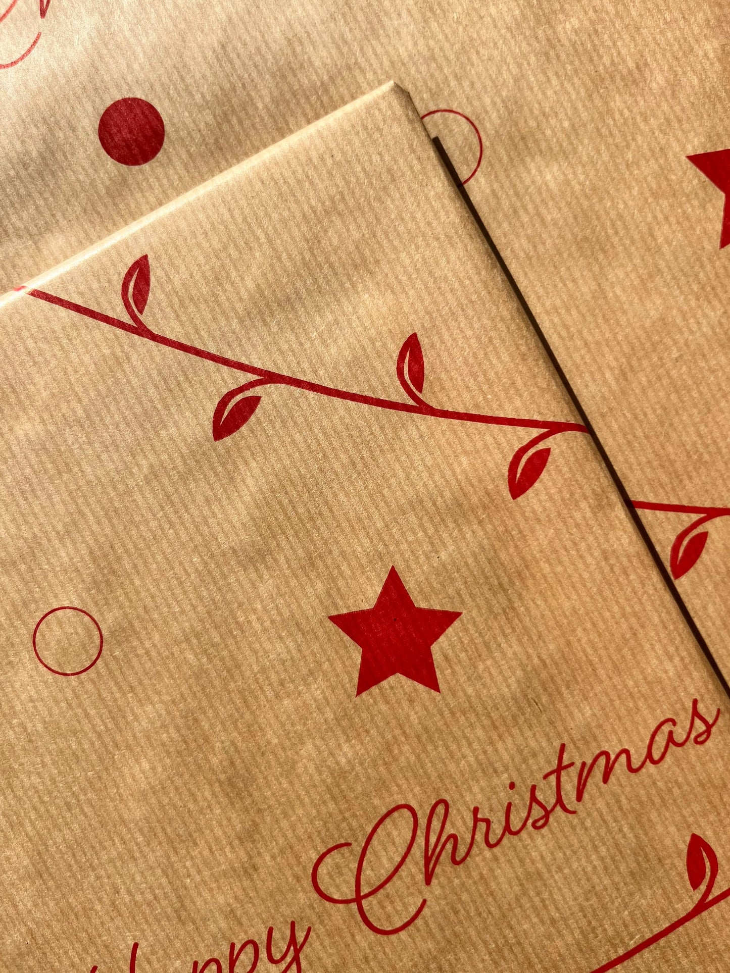 Luxury Red Happy Christmas Eco Friendly Kraft Wrapping Paper, 100% Recycled & Recyclable, Luxury Sustainable Xmas Gift Wrap Paper