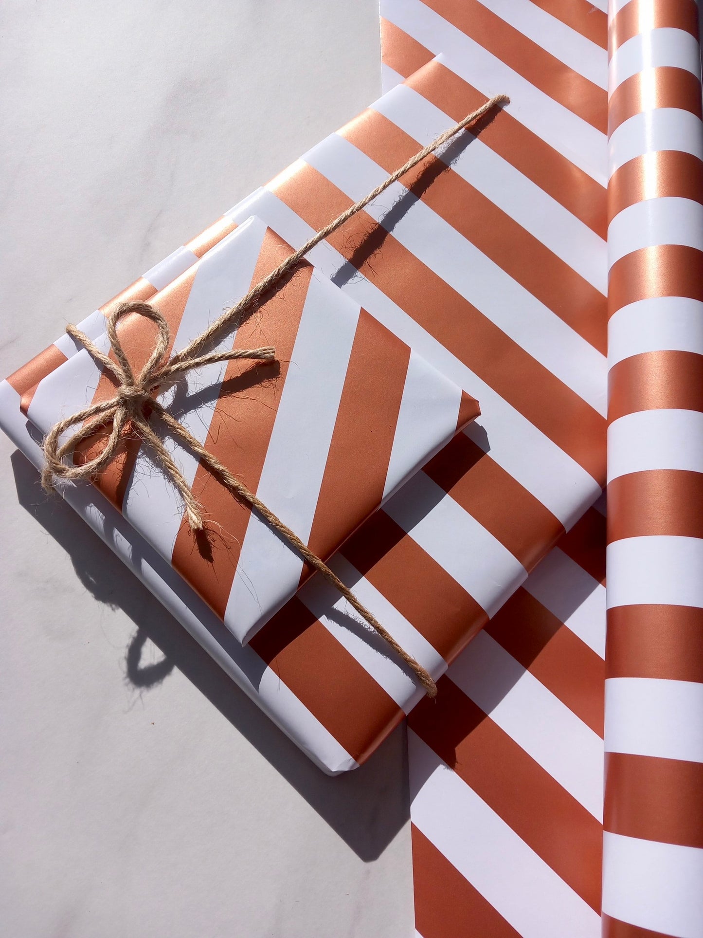 Wrapping Paper Rose Gold Stripe 50CM Wide Eco Friendly, 100% Recycled Kraft | Recyclable, Sustainable, Plastic Free Gift Wrap