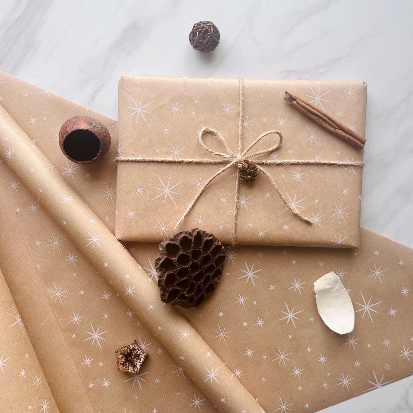 Wrapping Paper Christmas White Sparkle 50CM Wide Eco Friendly, 100% Recycled Kraft | Recyclable, Sustainable, Plastic Free Gift Wrap