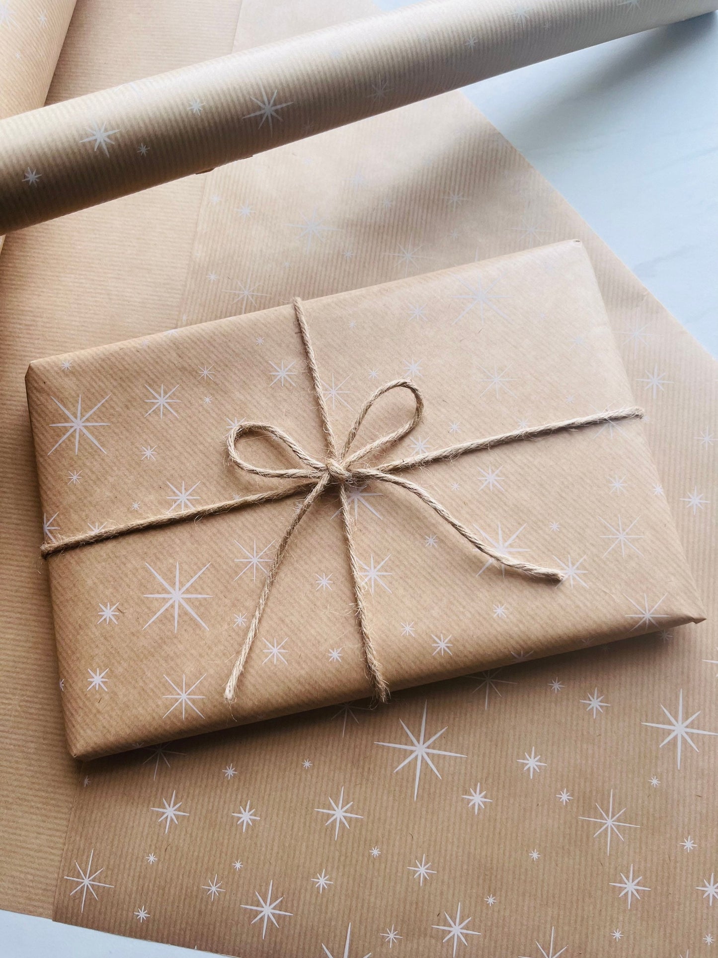 Wrapping Paper Christmas White Sparkle 50CM Wide Eco Friendly, 100% Recycled Kraft | Recyclable, Sustainable, Plastic Free Gift Wrap