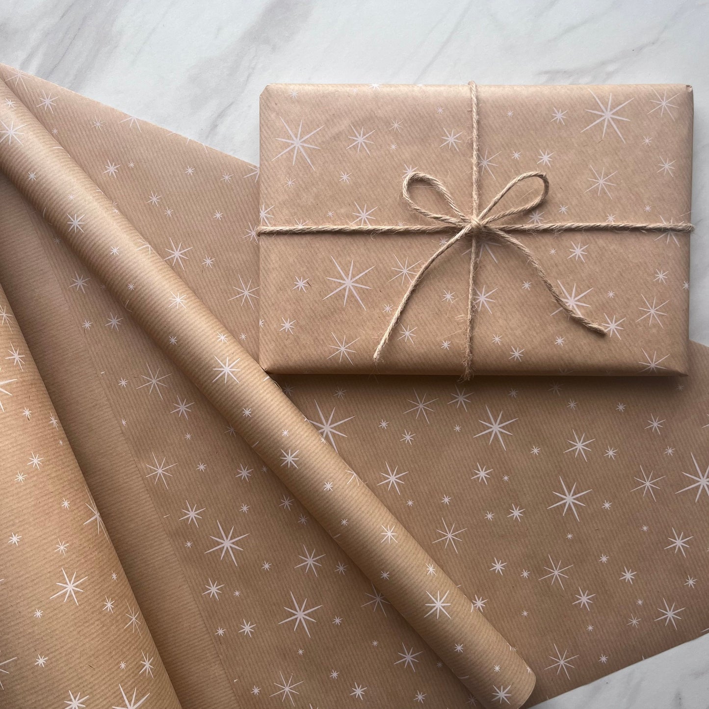 Wrapping Paper Christmas White Sparkle 50CM Wide Eco Friendly, 100% Recycled Kraft | Recyclable, Sustainable, Plastic Free Gift Wrap