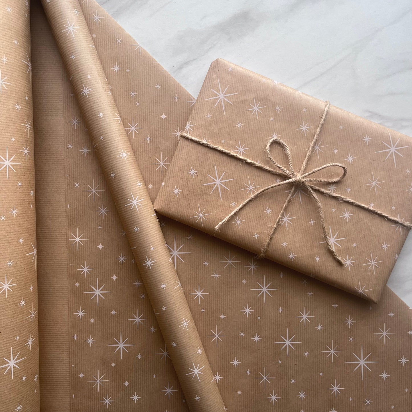 Christmas White Sparkle Eco Friendly Kraft Gift Wrapping Paper, 100% Recycled & Recyclable, Luxury Sustainable Kids Xmas Paper