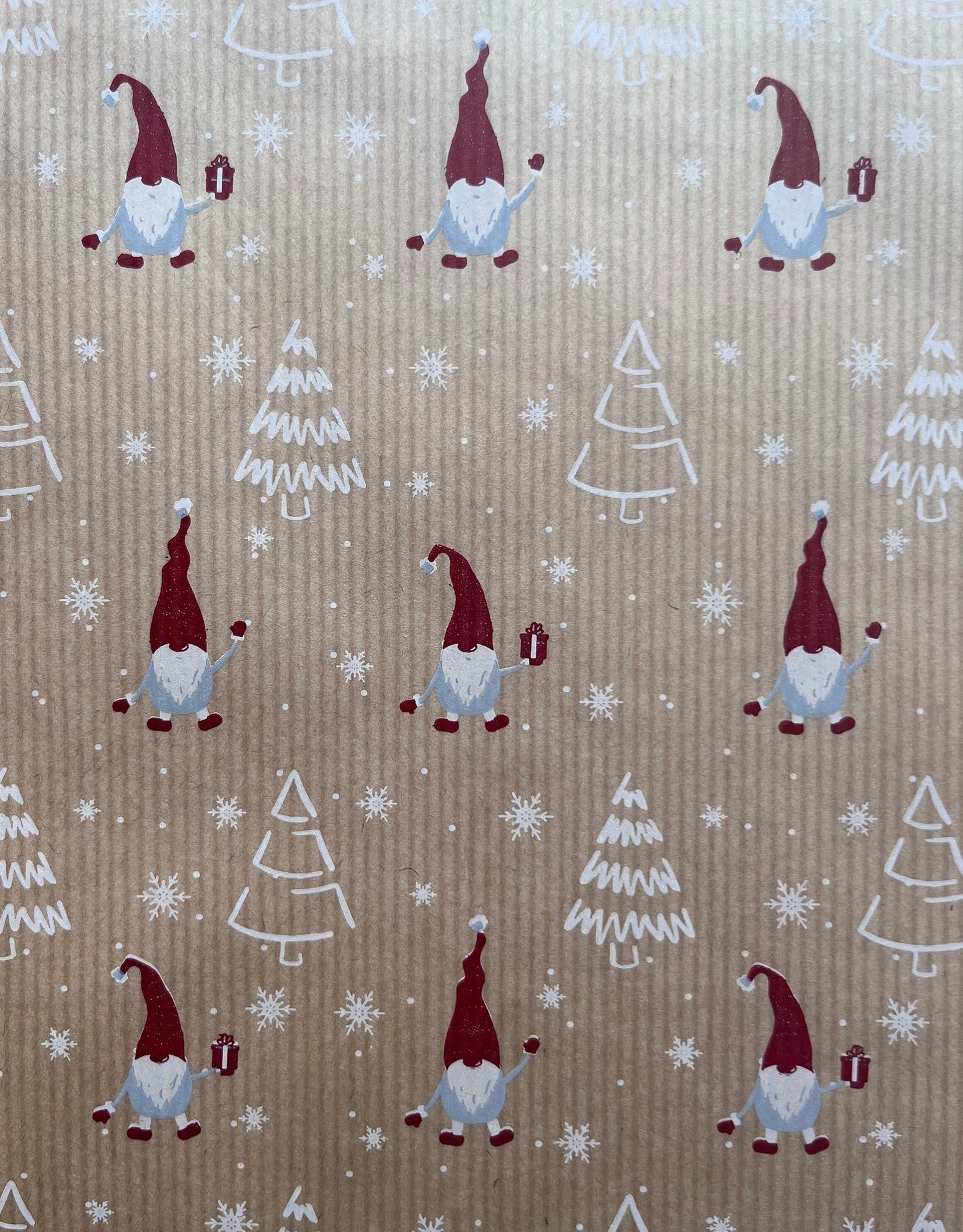 Wrapping Paper Christmas Scandi Gonk Gnome 50CM Wide Eco Friendly, 100% Recycled Kraft | Recyclable, Sustainable, Plastic Free Gift Wrap