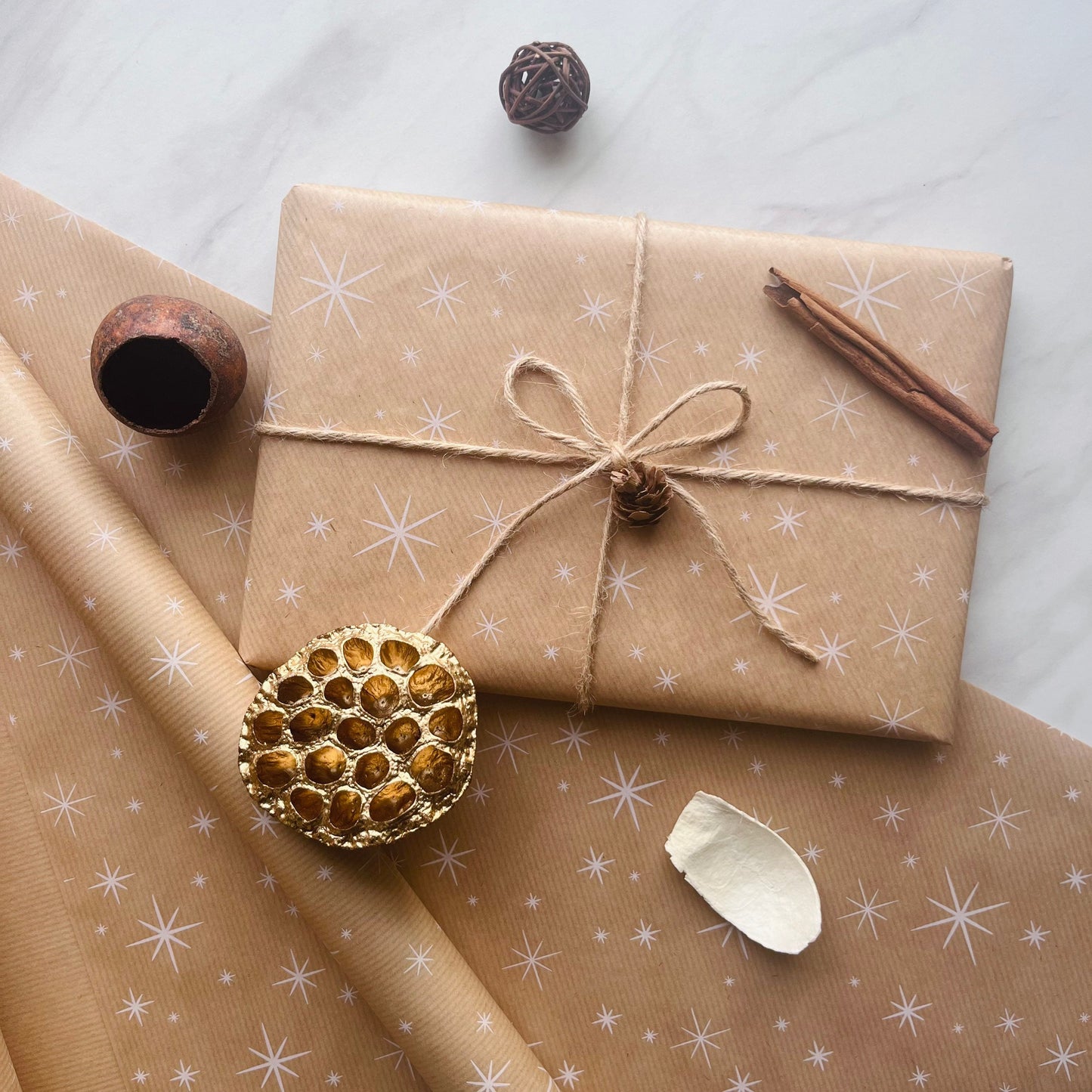 Wrapping Paper Christmas White Sparkle 50CM Wide Eco Friendly, 100% Recycled Kraft | Recyclable, Sustainable, Plastic Free Gift Wrap