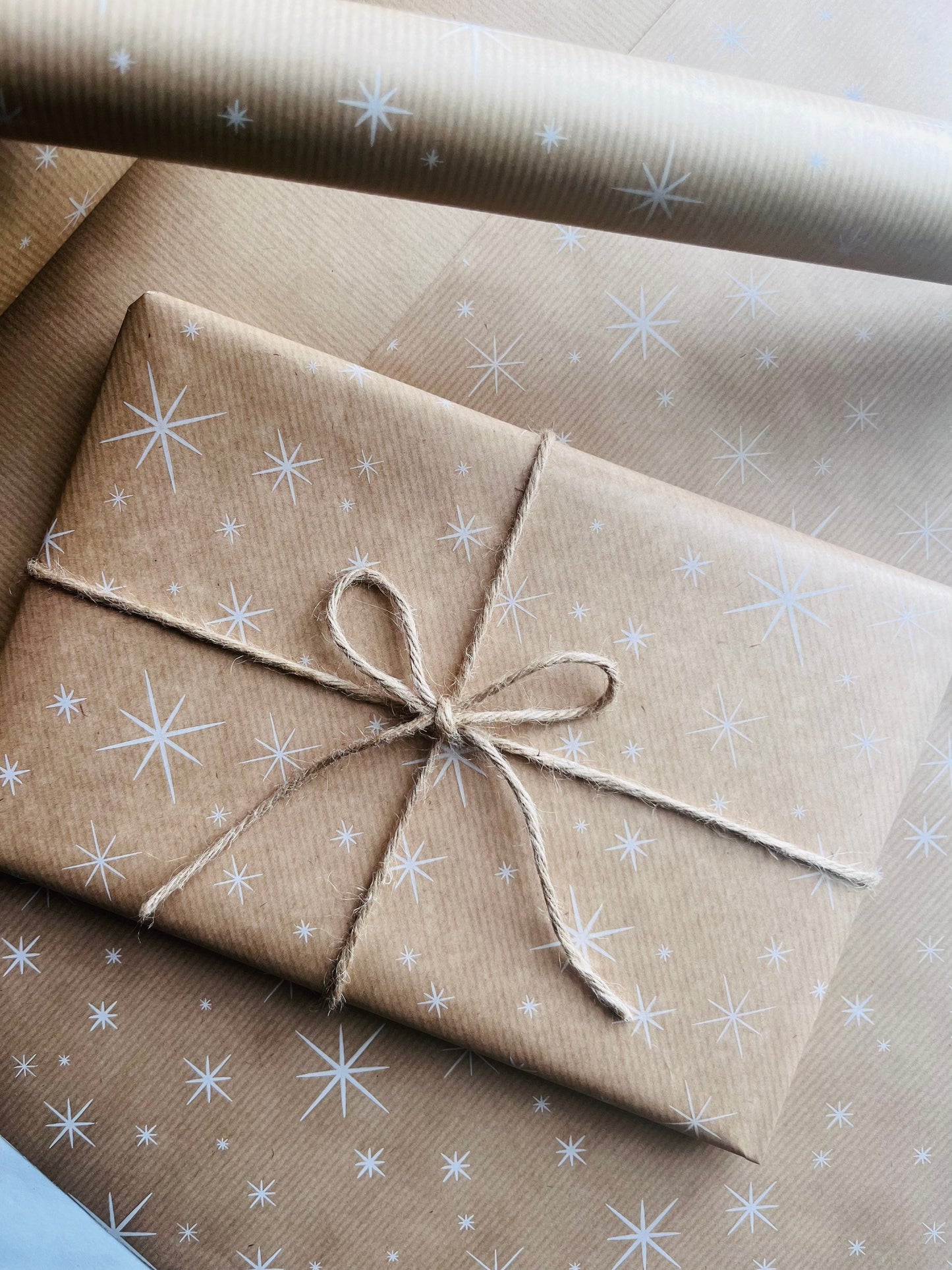 Christmas White Sparkle Eco Friendly Kraft Gift Wrapping Paper, 100% Recycled & Recyclable, Luxury Sustainable Kids Xmas Paper