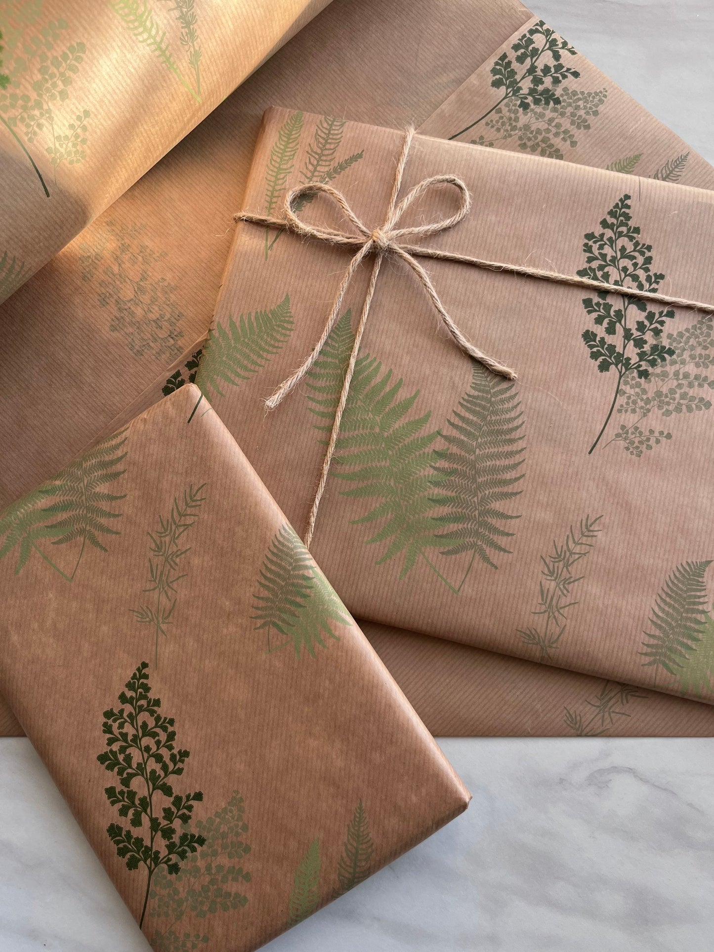 Wrapping Paper Botanical Leaves 50CM Wide Eco Friendly, 100% Recycled Kraft | Recyclable, Sustainable, Plastic Free Gift Wrap