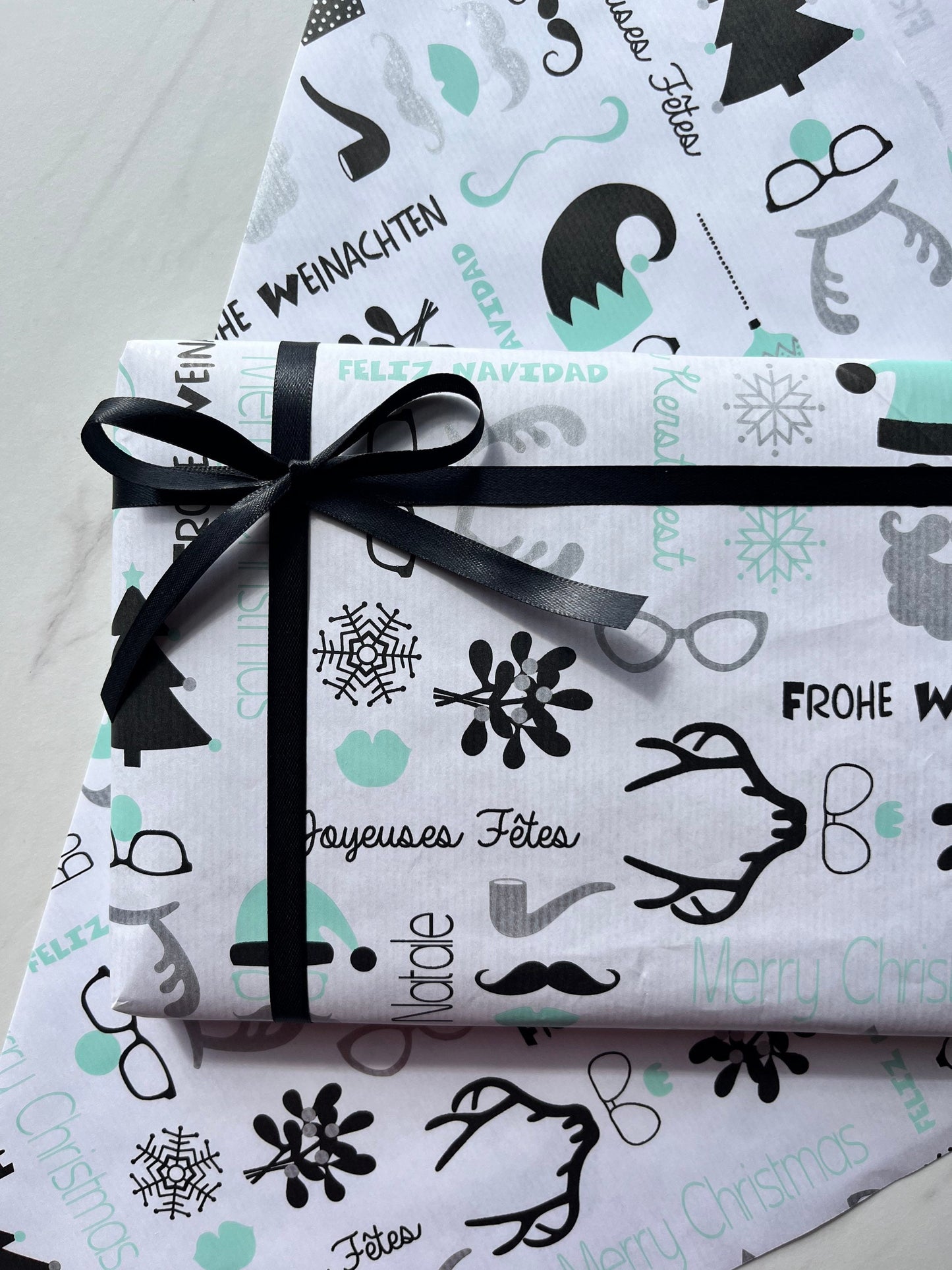 Wrapping Paper Christmas Languages 50CM Wide Eco Friendly, 100% Recycled Kraft | Recyclable, Sustainable, Plastic Free Gift Wrap