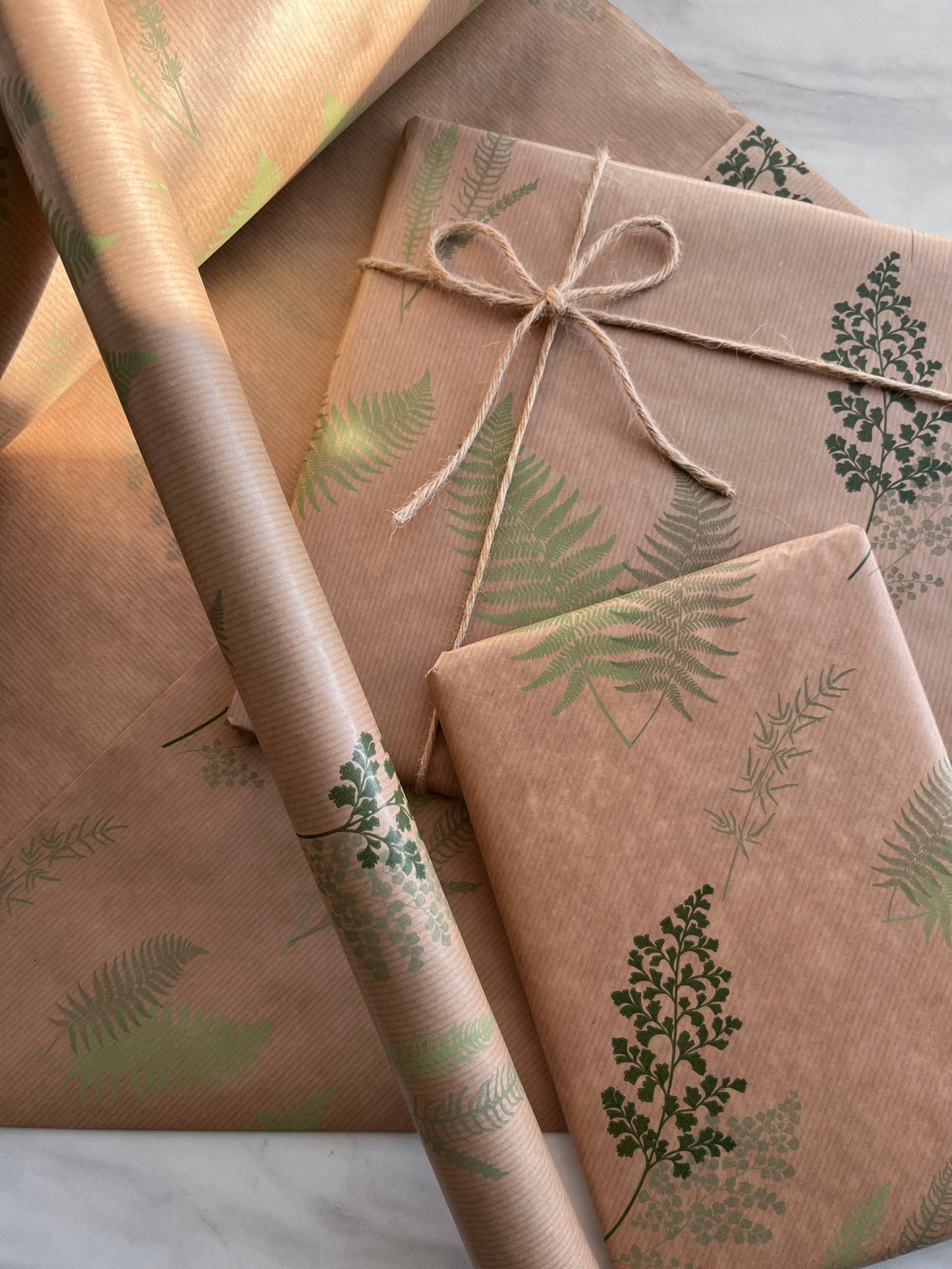 Wrapping Paper Botanical Leaves 50CM Wide Eco Friendly, 100% Recycled Kraft | Recyclable, Sustainable, Plastic Free Gift Wrap