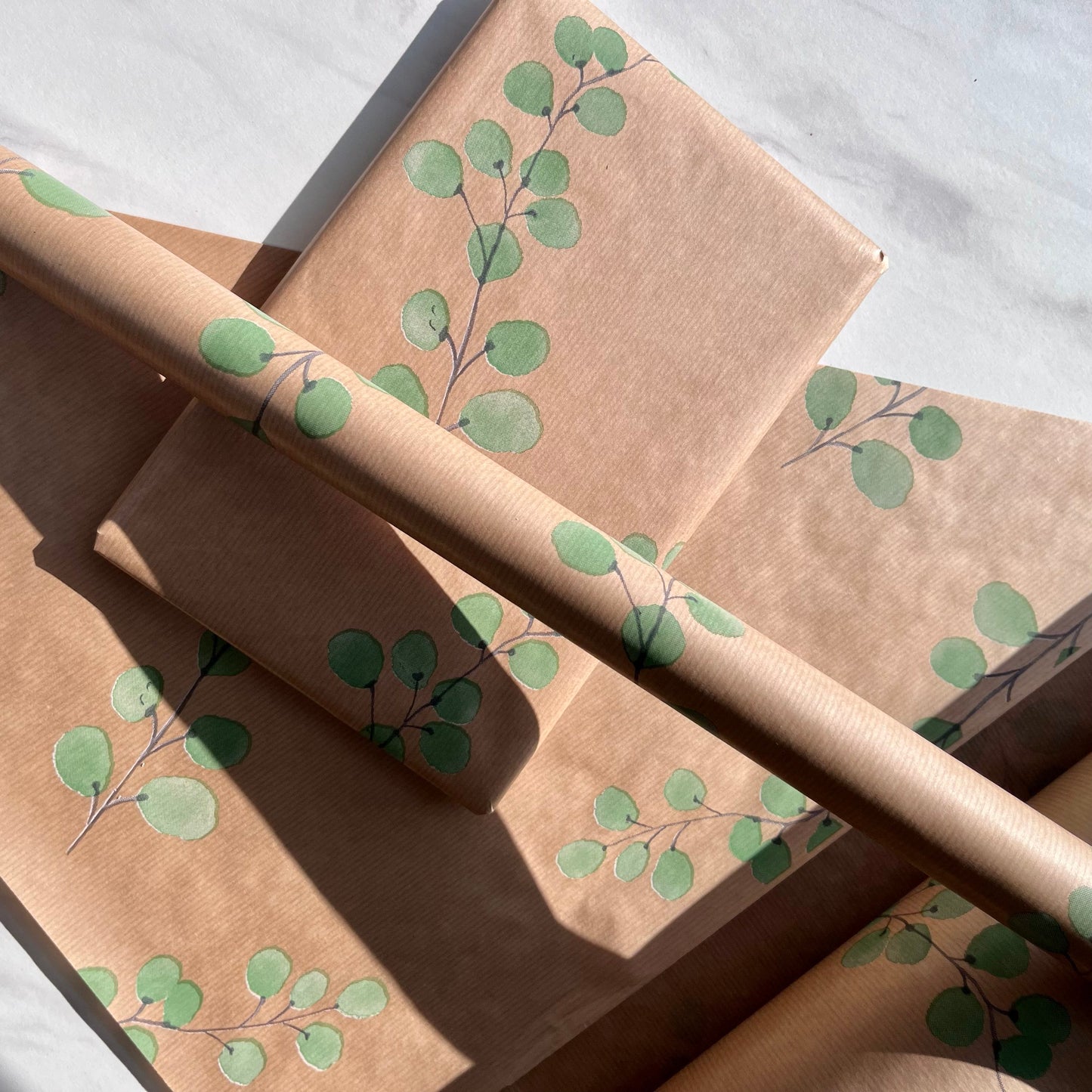 Wrapping Paper Eucalyptus Stems Leaves 50CM Wide Eco Friendly, 100% Recycled Kraft | Recyclable, Sustainable, Plastic Free Gift Wrap