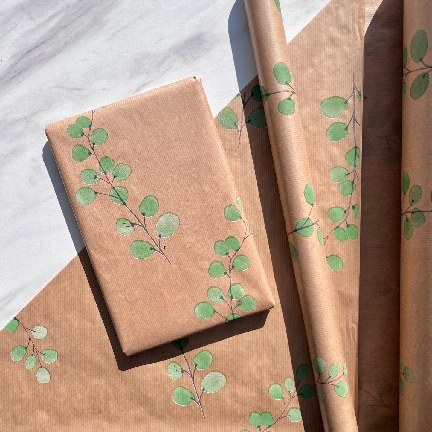 Wrapping Paper Eucalyptus Stems Leaves 50CM Wide Eco Friendly, 100% Recycled Kraft | Recyclable, Sustainable, Plastic Free Gift Wrap