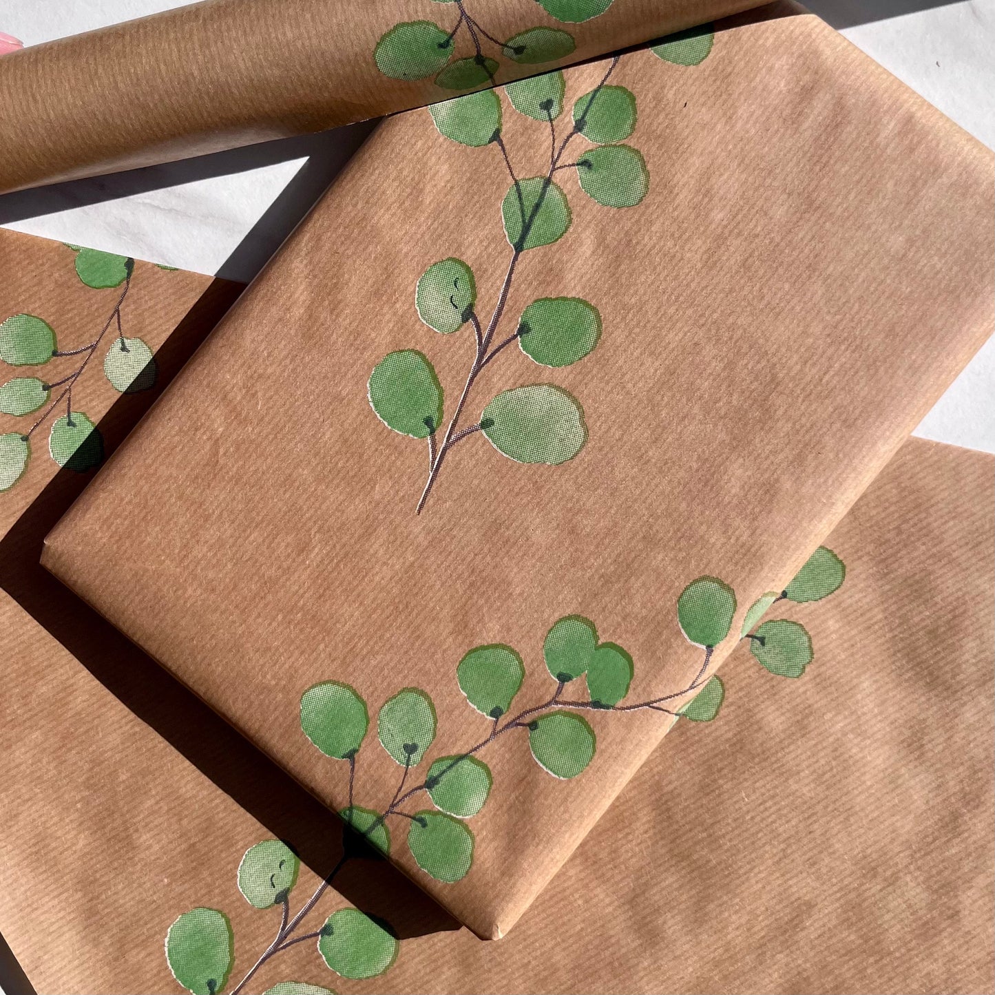 Wrapping Paper Eucalyptus Stems Leaves 50CM Wide Eco Friendly, 100% Recycled Kraft | Recyclable, Sustainable, Plastic Free Gift Wrap