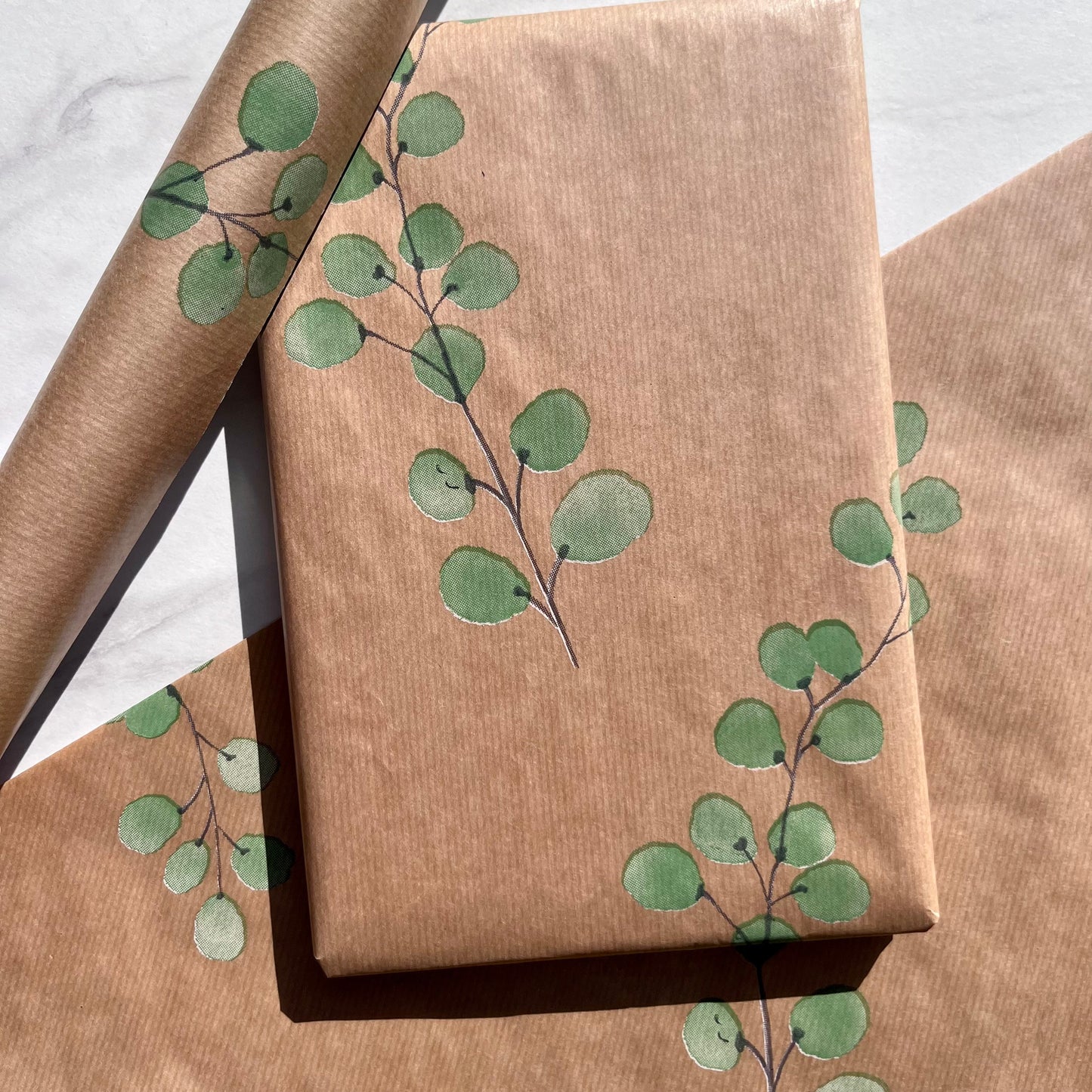 Wrapping Paper Eucalyptus Stems Leaves 50CM Wide Eco Friendly, 100% Recycled Kraft | Recyclable, Sustainable, Plastic Free Gift Wrap