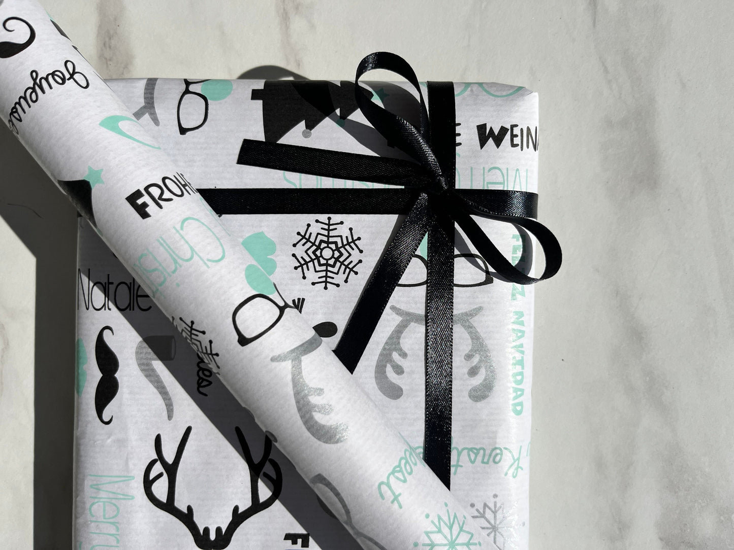 Wrapping Paper Christmas Languages 50CM Wide Eco Friendly, 100% Recycled Kraft | Recyclable, Sustainable, Plastic Free Gift Wrap