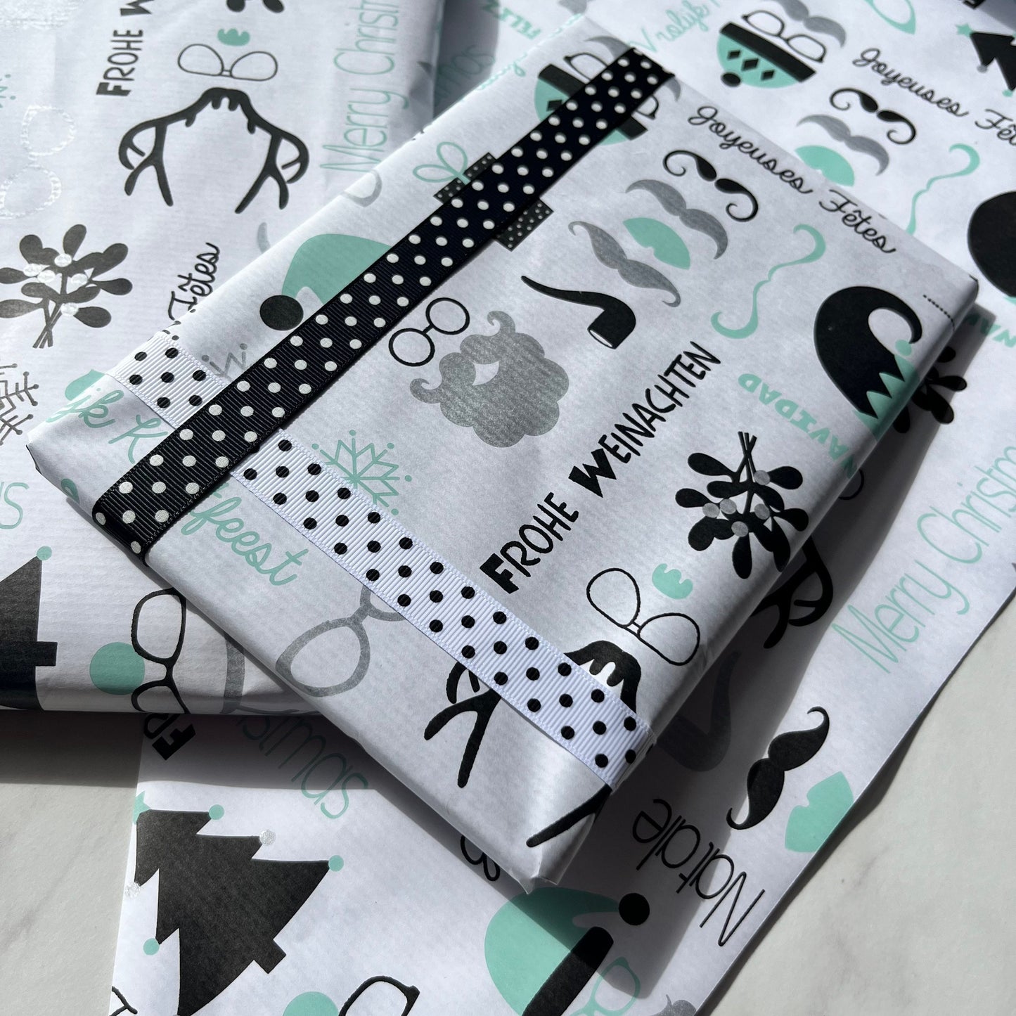 Wrapping Paper Christmas Languages 50CM Wide Eco Friendly, 100% Recycled Kraft | Recyclable, Sustainable, Plastic Free Gift Wrap