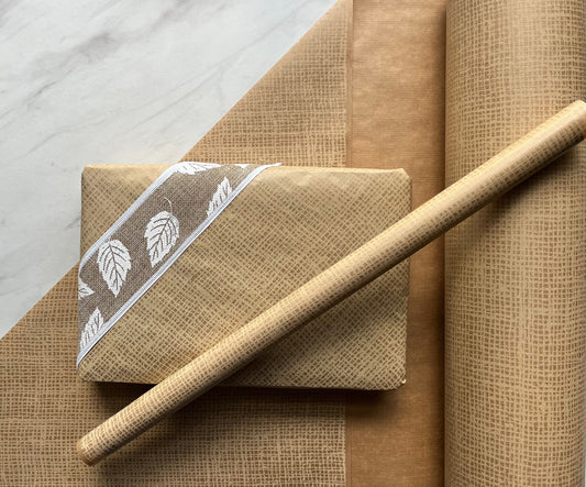 Wrapping Paper Ivory Jute Look 50CM Wide Eco Friendly, 100% Recycled Kraft | Recyclable, Sustainable, Plastic Free Gift Wrap