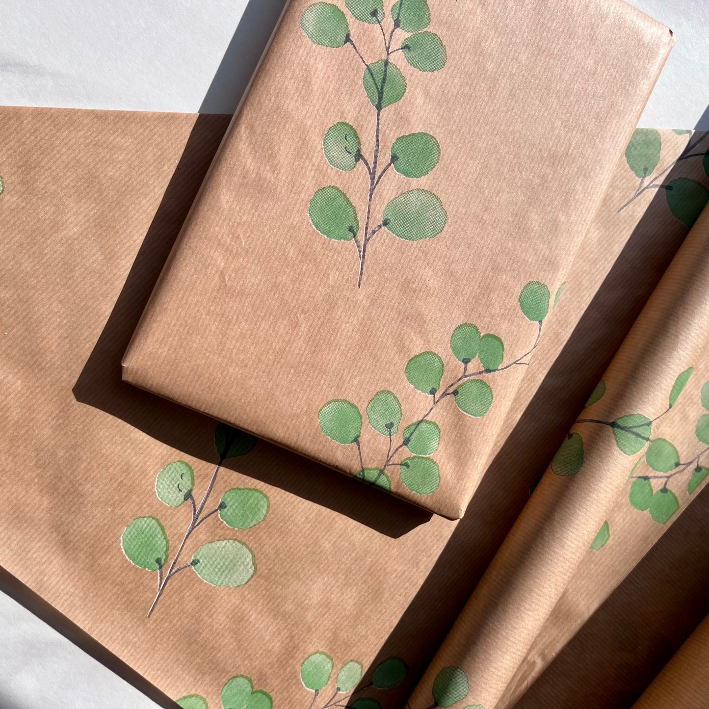Wrapping Paper Eucalyptus Stems Leaves 50CM Wide Eco Friendly, 100% Recycled Kraft | Recyclable, Sustainable, Plastic Free Gift Wrap