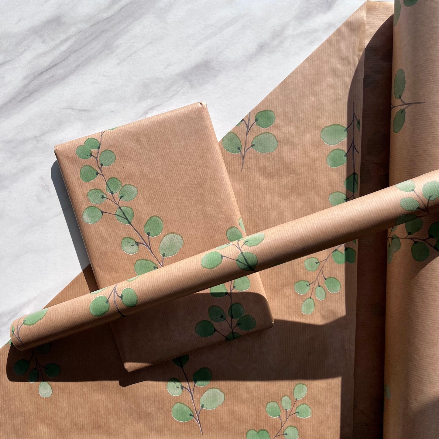Wrapping Paper Eucalyptus Stems Leaves 50CM Wide Eco Friendly, 100% Recycled Kraft | Recyclable, Sustainable, Plastic Free Gift Wrap