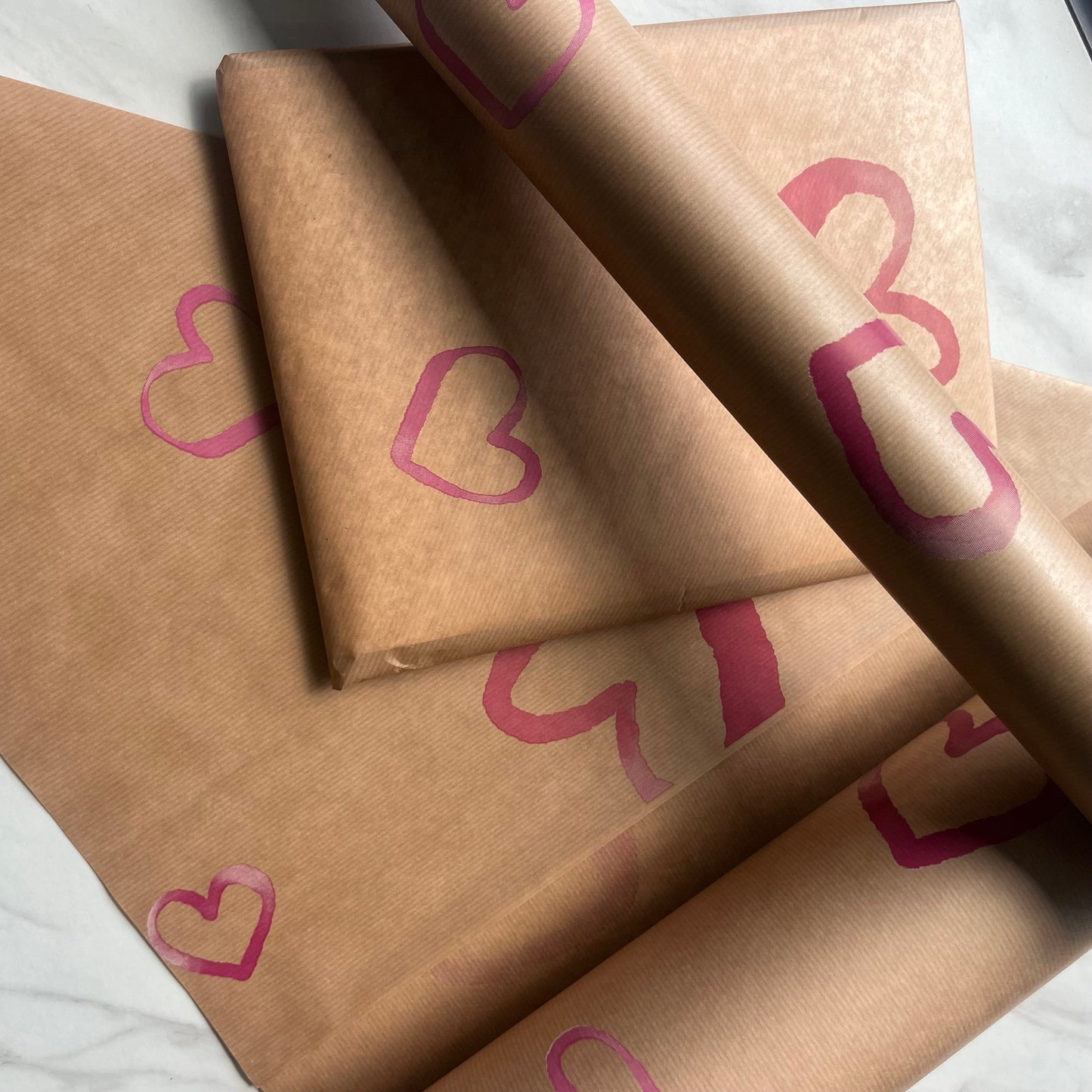 Pink Watercolour Hearts Eco Friendly, Sustainable, Valentines, Birthday, Christmas Kraft Gift Wrapping Paper, 100% Recycled & Recyclable,