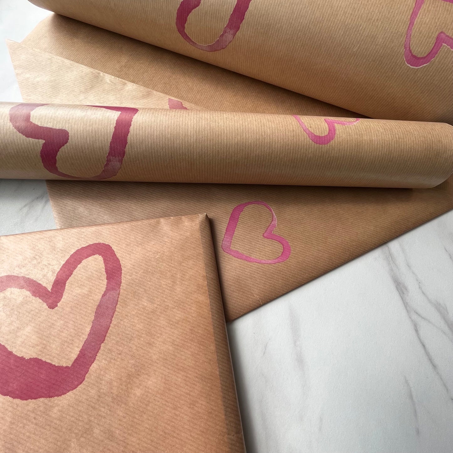 Pink Watercolour Hearts Eco Friendly, Sustainable, Valentines, Birthday, Christmas Kraft Gift Wrapping Paper, 100% Recycled & Recyclable,