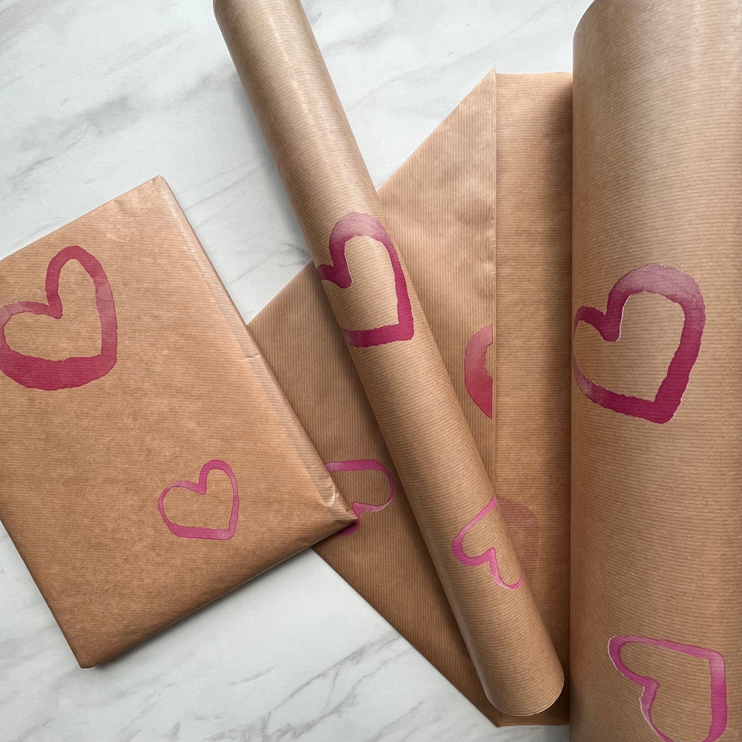 Pink Watercolour Hearts Eco Friendly, Sustainable, Valentines, Birthday, Christmas Kraft Gift Wrapping Paper, 100% Recycled & Recyclable,