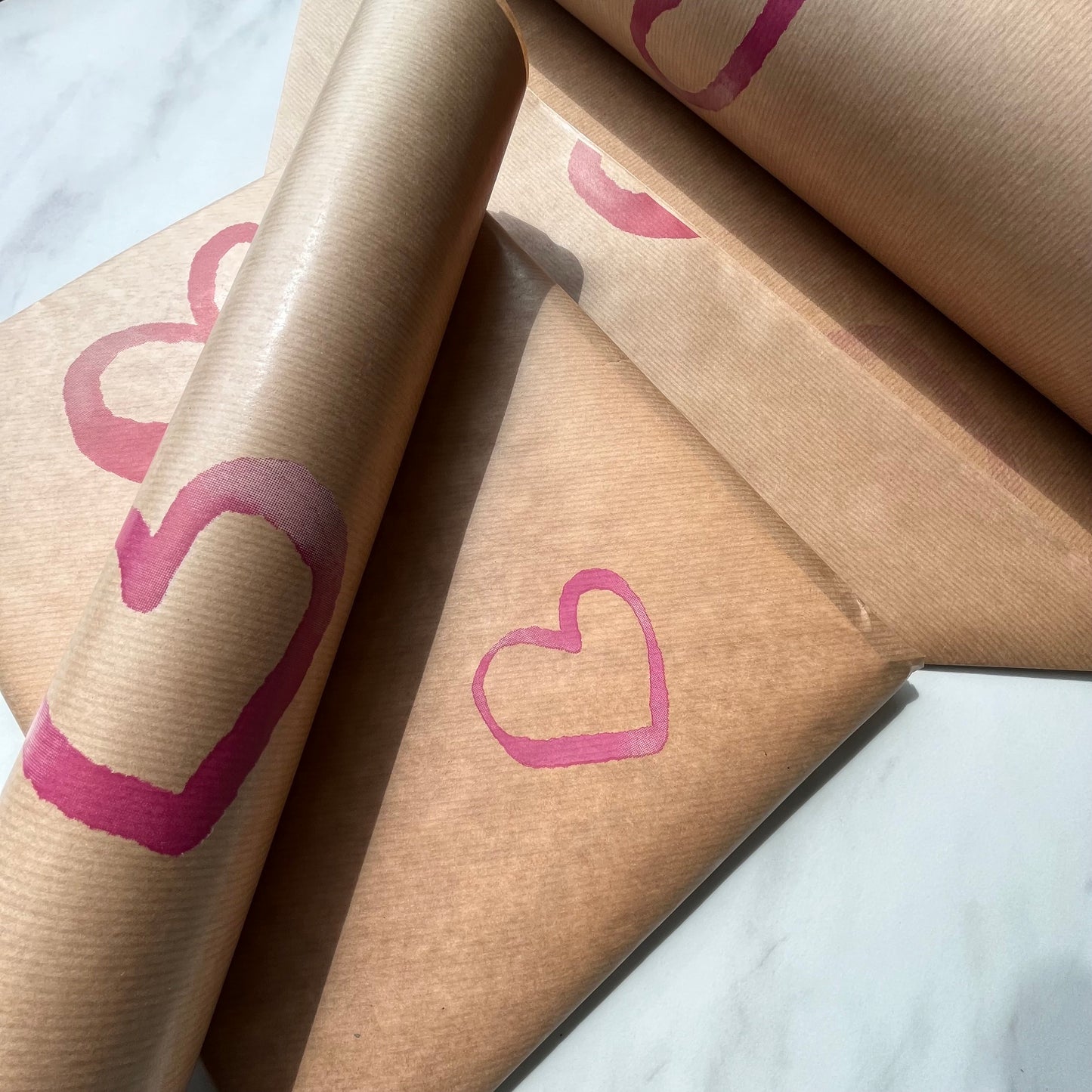 Pink Watercolour Hearts Eco Friendly, Sustainable, Valentines, Birthday, Christmas Kraft Gift Wrapping Paper, 100% Recycled & Recyclable,