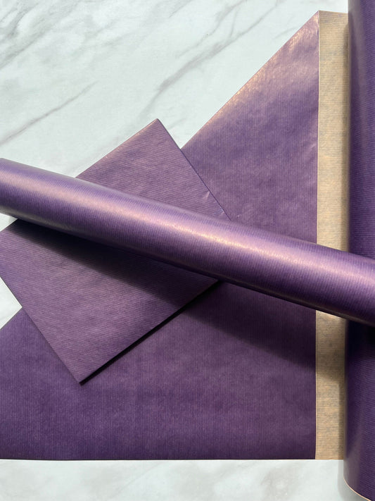 Purple Lined Eco Friendly Kraft Gift Wrapping Paper, 100% Recycled & Recyclable, Sustainable, Birthday, Christmas Gift Wrap