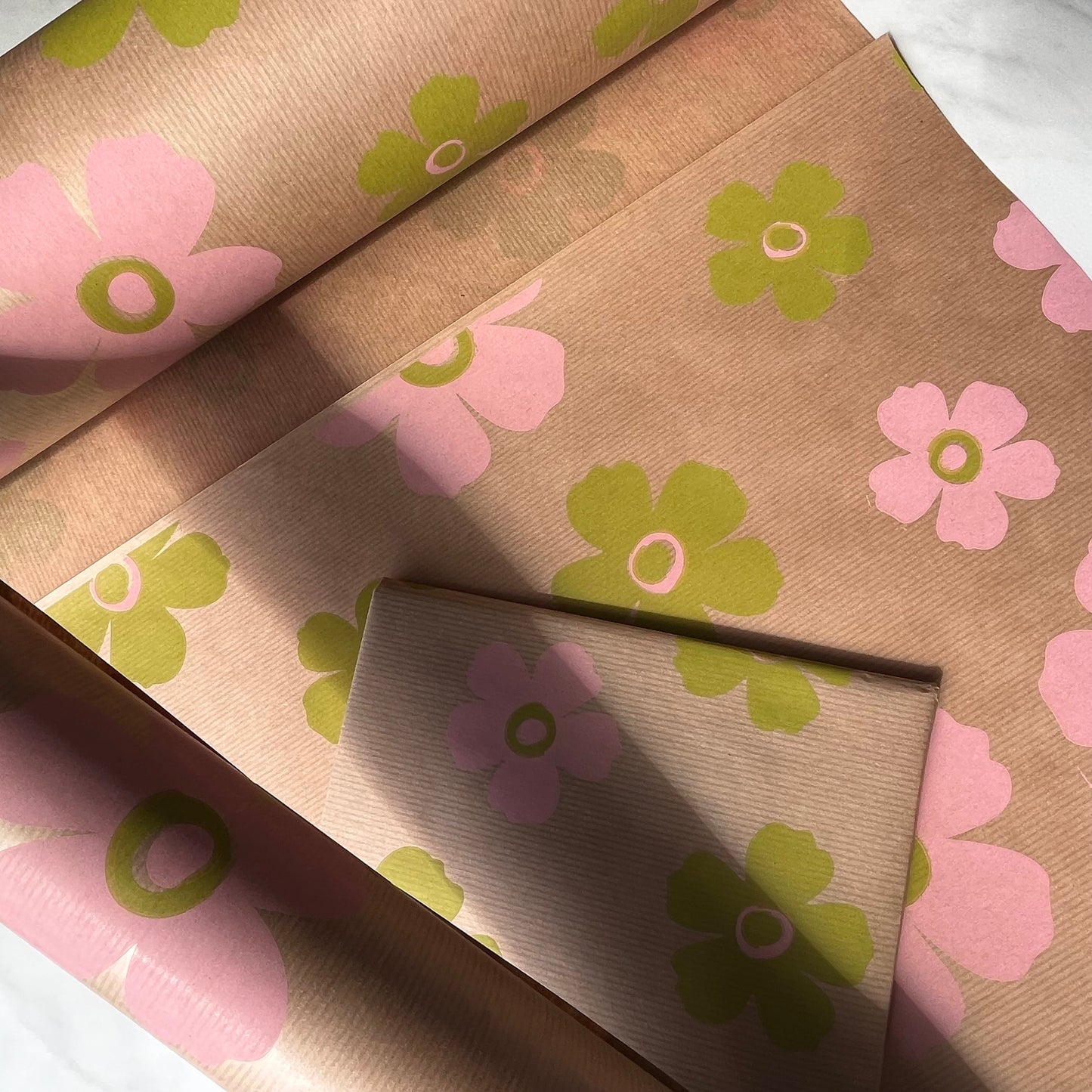 Pink Green Floral Print Eco Friendly Gift Wrapping Paper, 100% Recycled & Recyclable Gift Wrap, Kraft Birthday Wrapping Paper, Sustainable