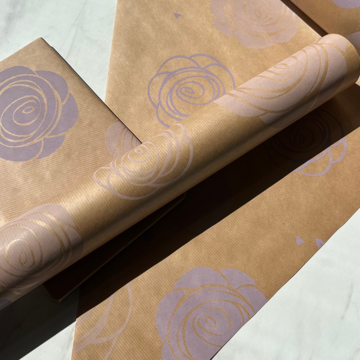 Purple Lilac Rose Print Eco Friendly Gift Wrapping Paper, 100% Recycled & Recyclable Gift Wrap, Kraft Birthday Wrapping Paper, Sustainable