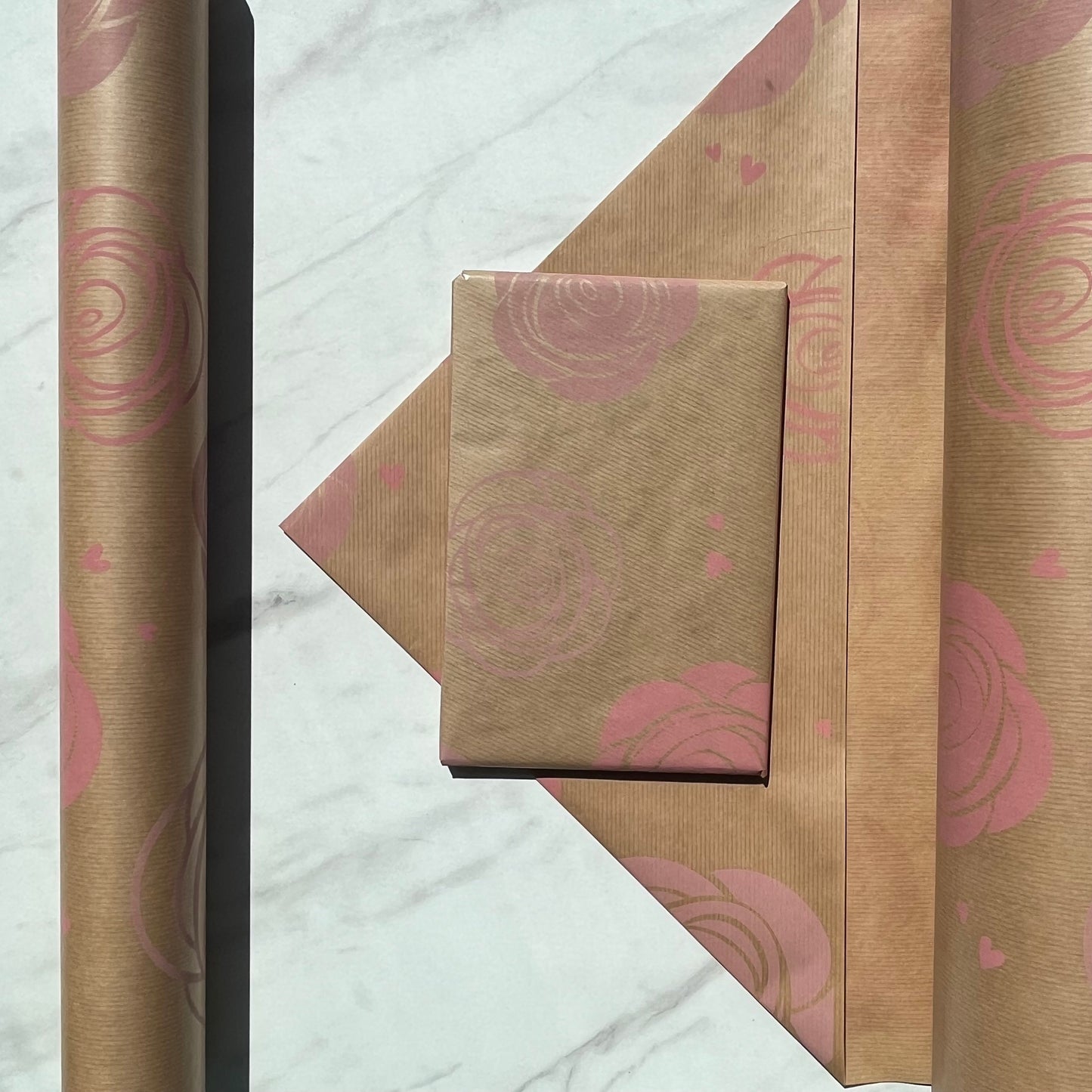 Pink Rose Print Eco Friendly Gift Wrapping Paper, 100% Recycled & Recyclable Gift Wrap, Kraft Birthday Wrapping Paper, Sustainable