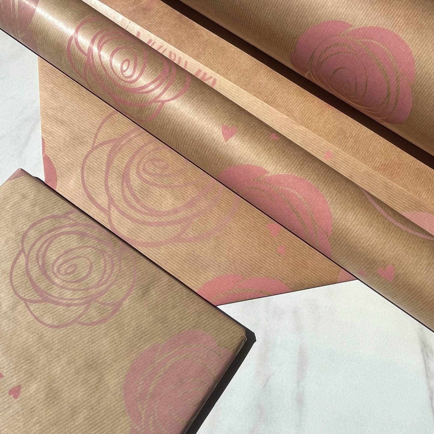 Pink Rose Print Eco Friendly Gift Wrapping Paper, 100% Recycled & Recyclable Gift Wrap, Kraft Birthday Wrapping Paper, Sustainable