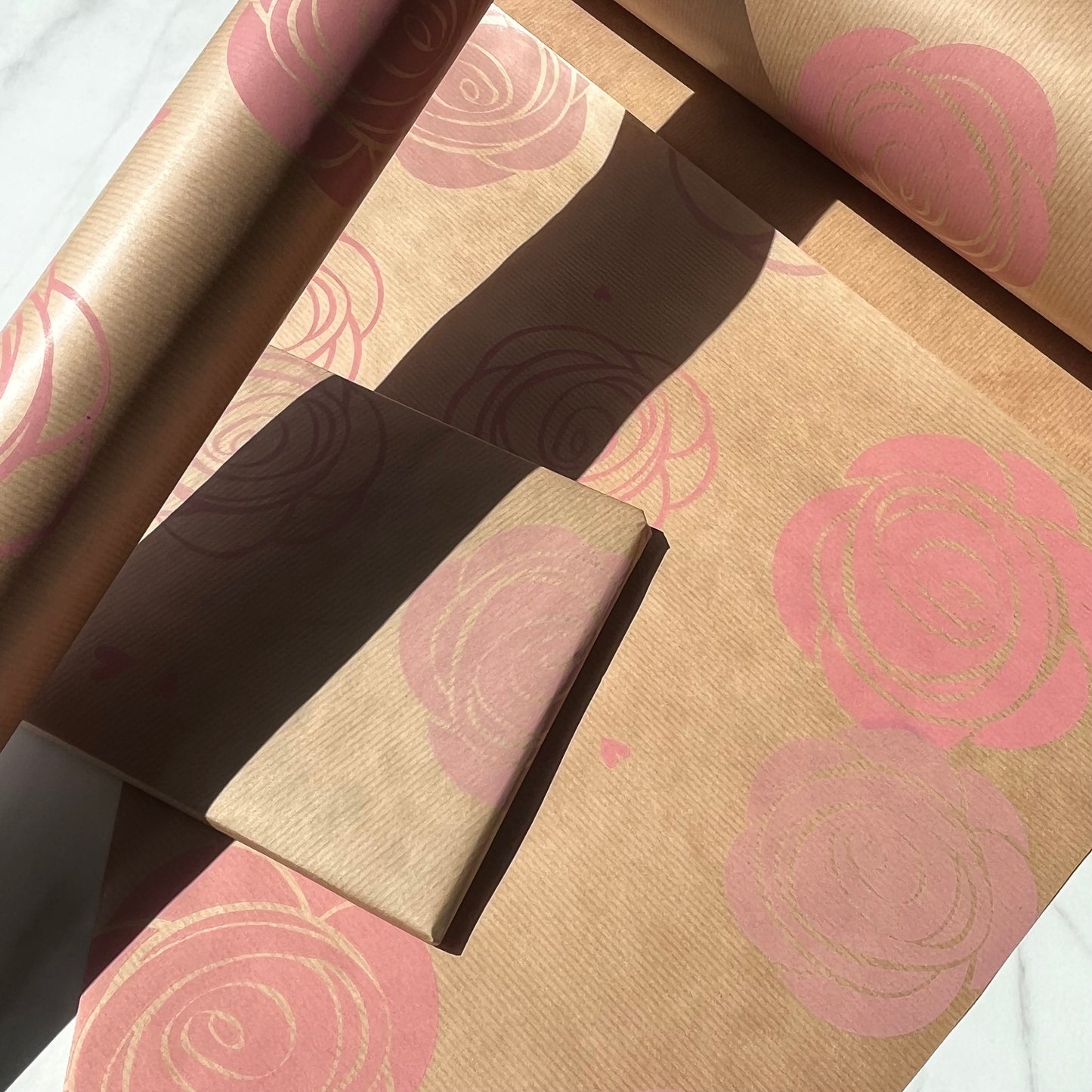 Pink Rose Print Eco Friendly Gift Wrapping Paper, 100% Recycled & Recyclable Gift Wrap, Kraft Birthday Wrapping Paper, Sustainable