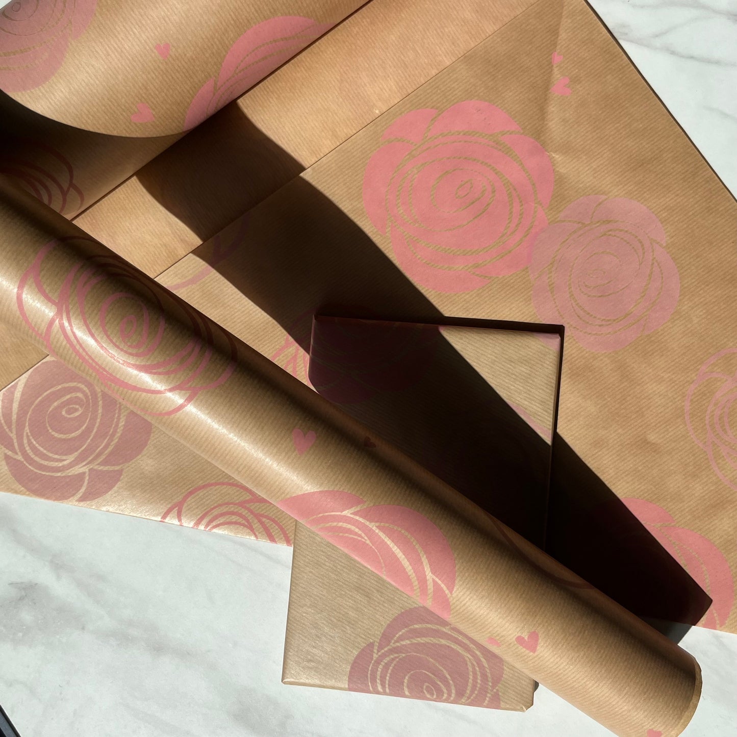 Pink Rose Print Eco Friendly Gift Wrapping Paper, 100% Recycled & Recyclable Gift Wrap, Kraft Birthday Wrapping Paper, Sustainable